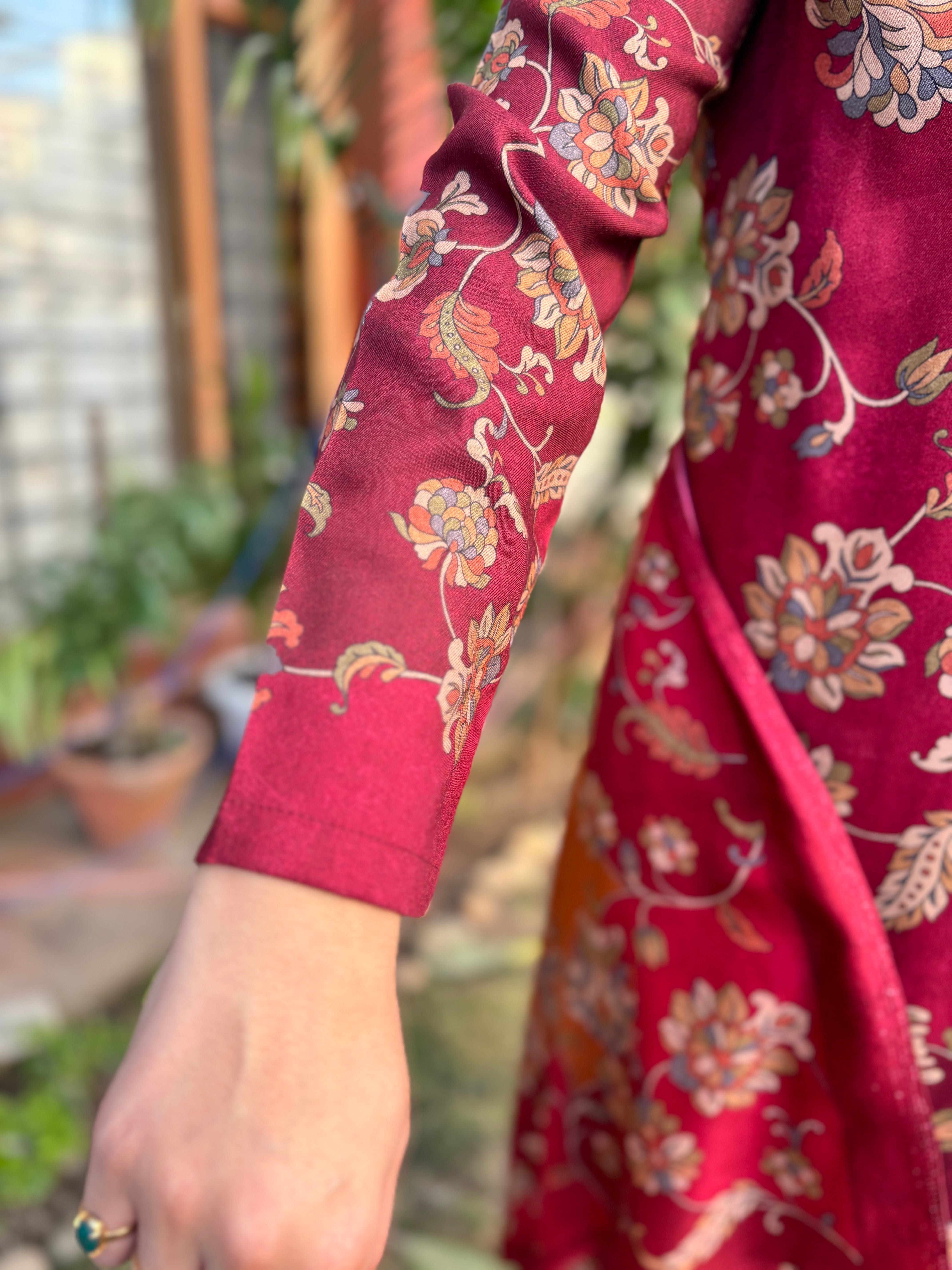 Maroon Floral Spun suit set