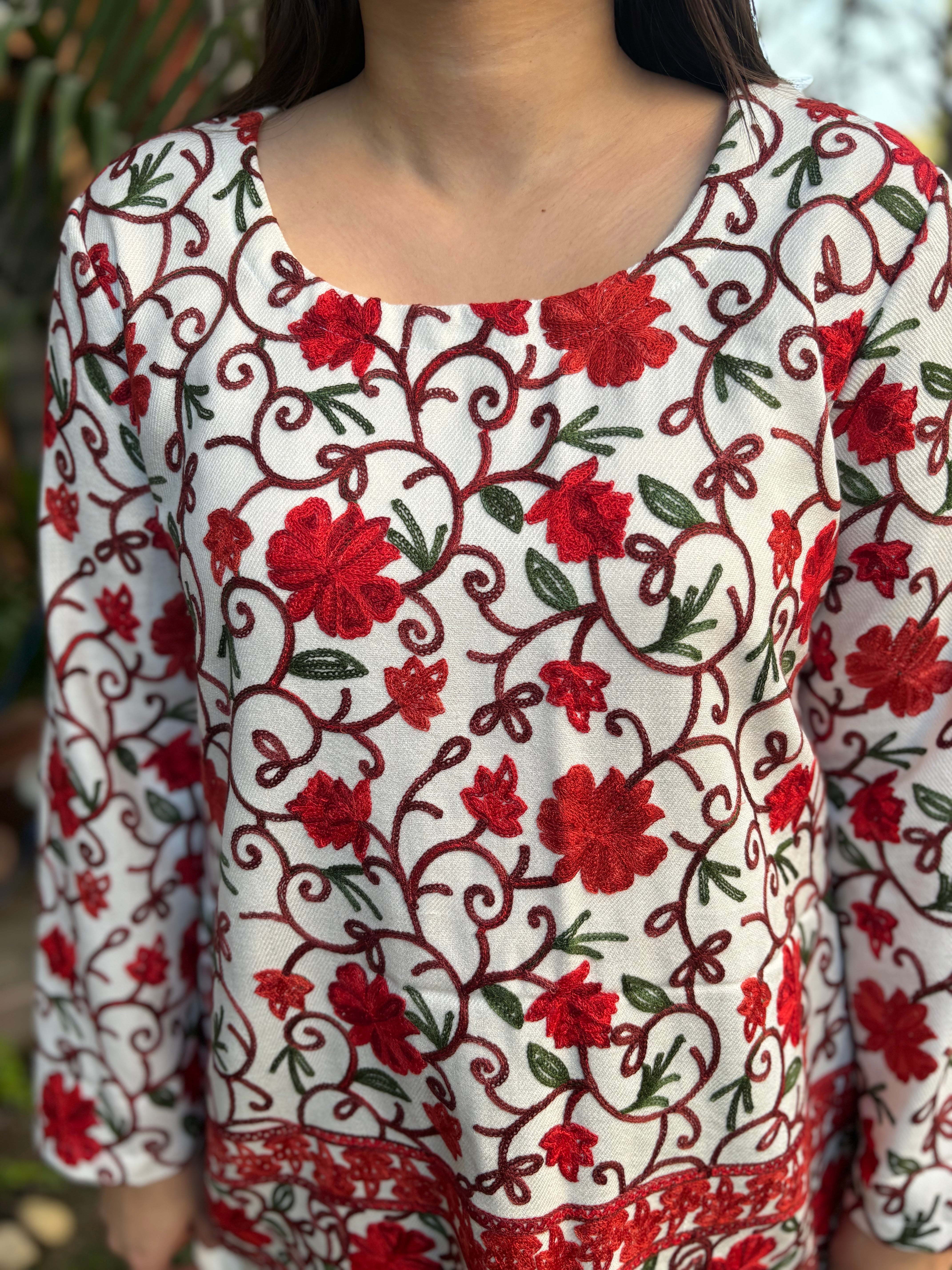 White Kanni embroidered short kurti