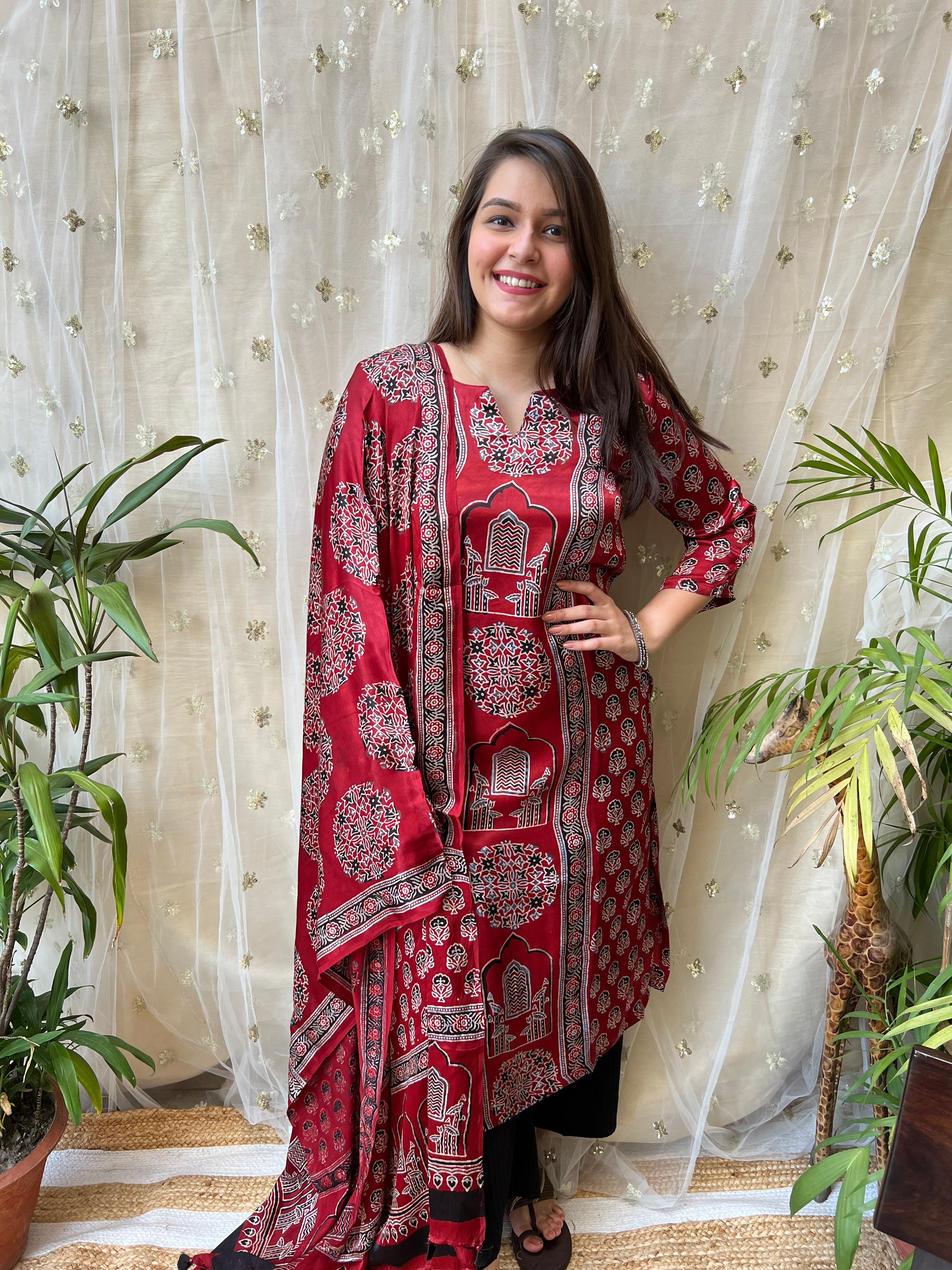 Maroon minar Premium Modal Silk Kurta Duppata Set