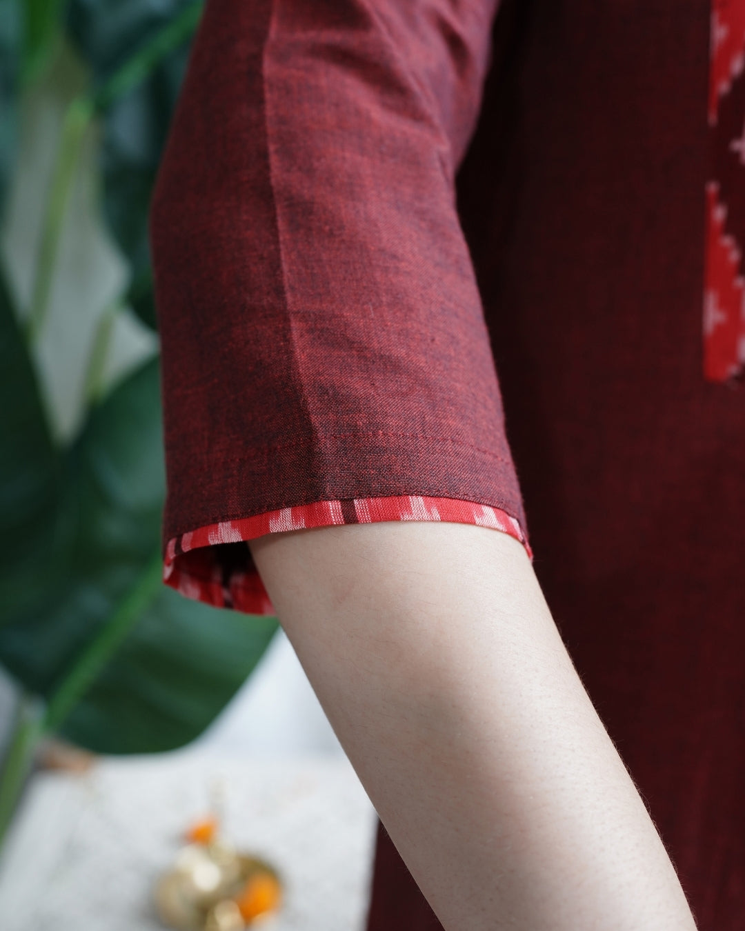 Maroon Ikkat Yoke Kurta Dupatta Set