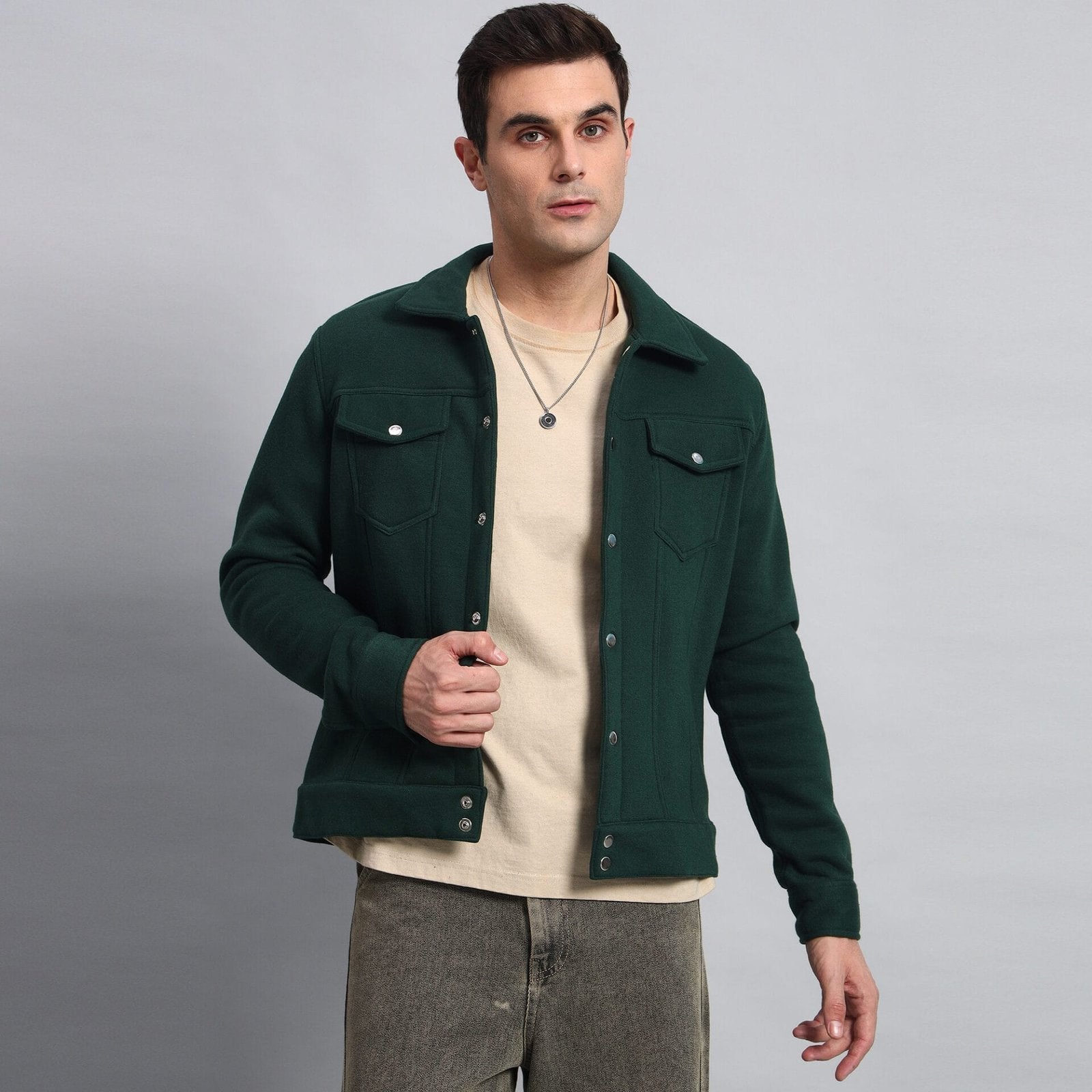 DARK GREEN TRUCKER JACKET