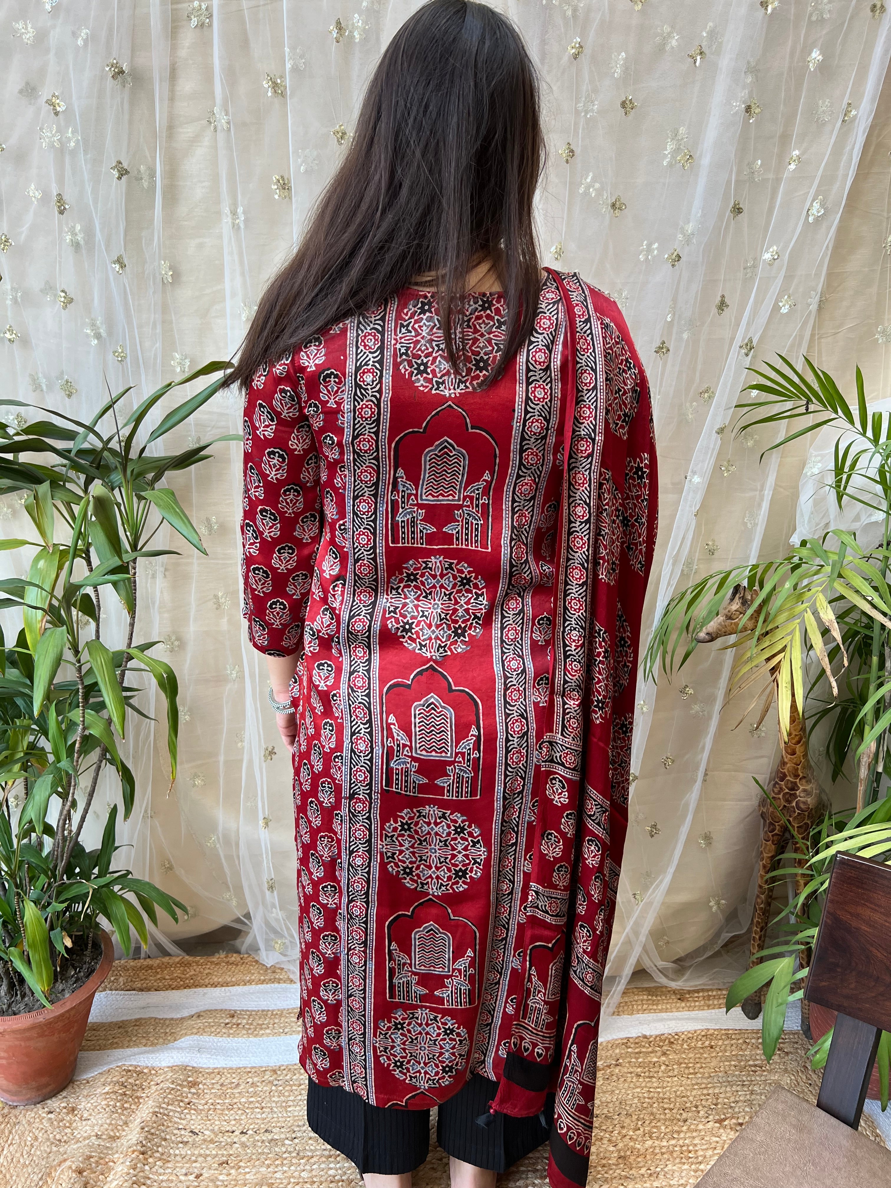 Maroon minar Premium Modal Silk Kurta Duppata Set