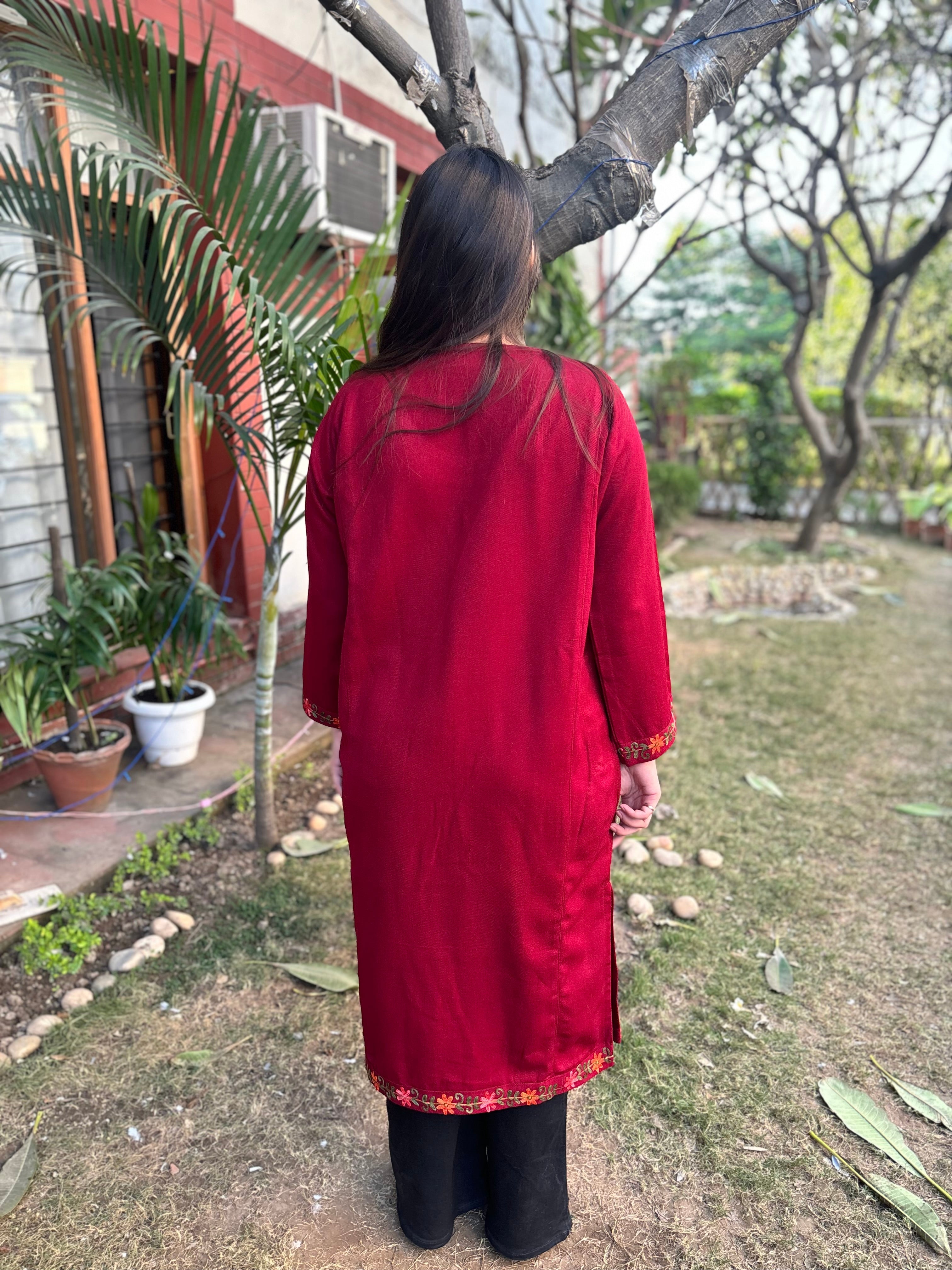 Maroon embroidered Phiran (Loose fitting)