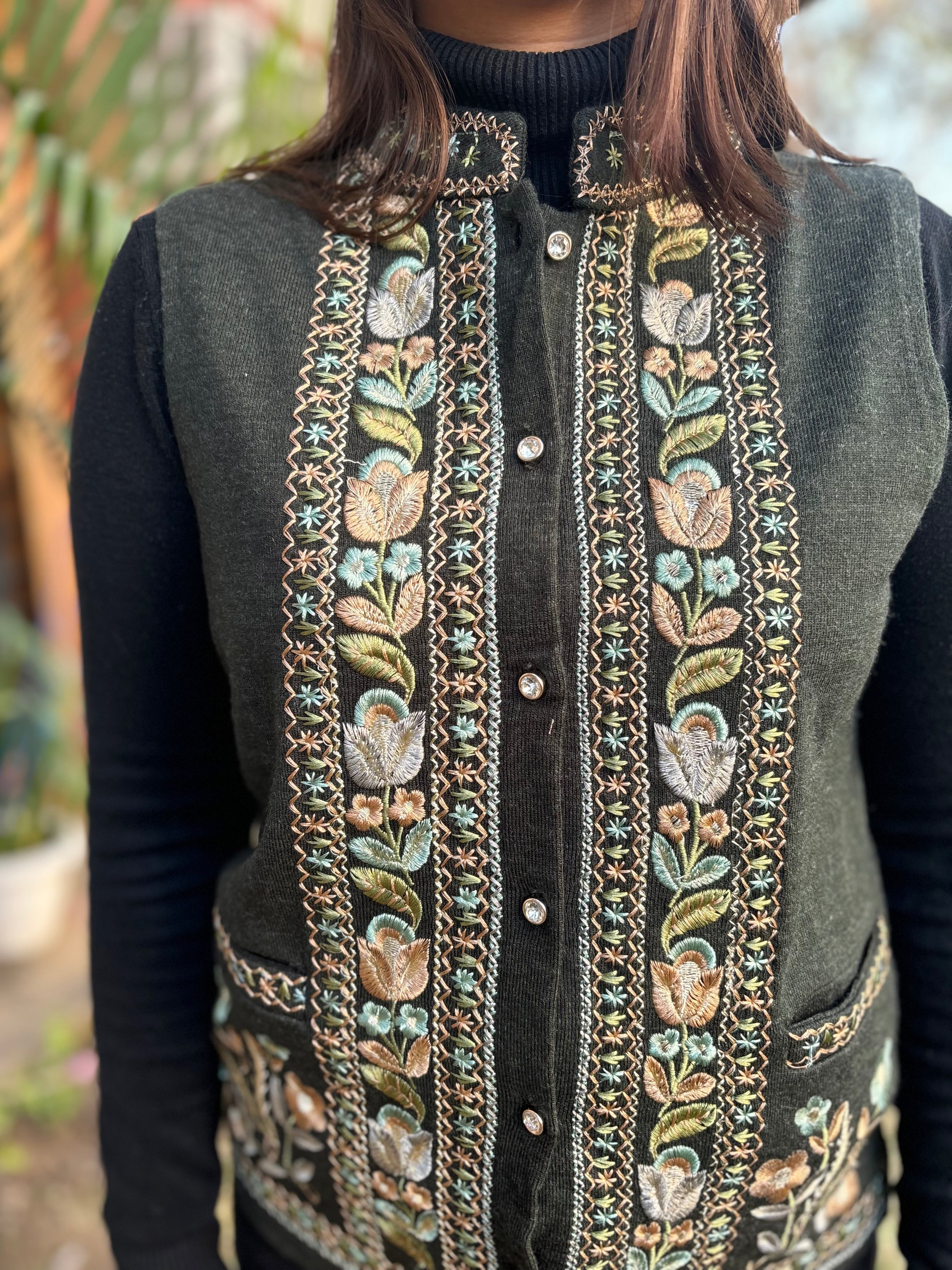 Mehendi embroidered Sidra (waist coat)