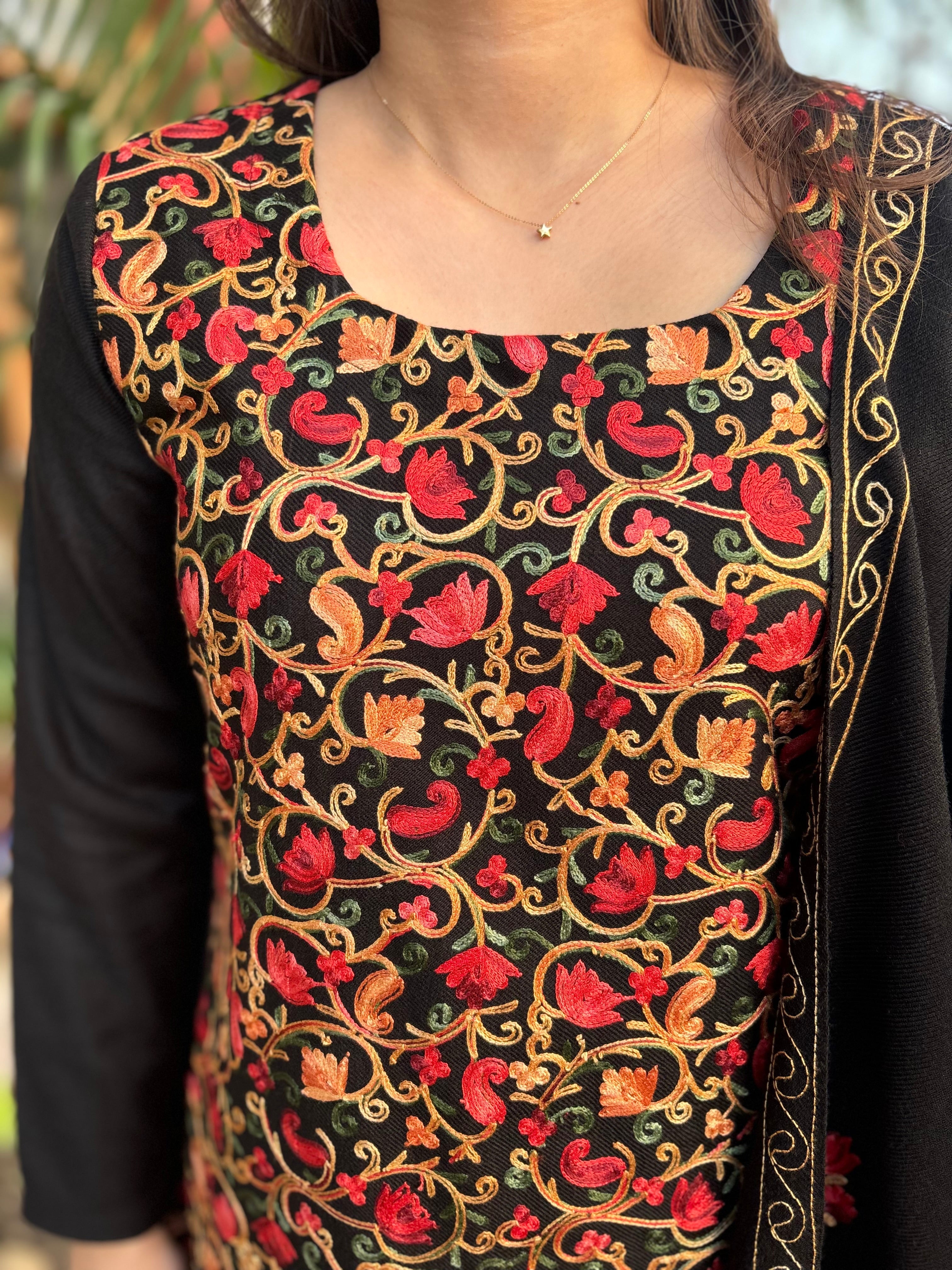 Black embroidered woollen suit set