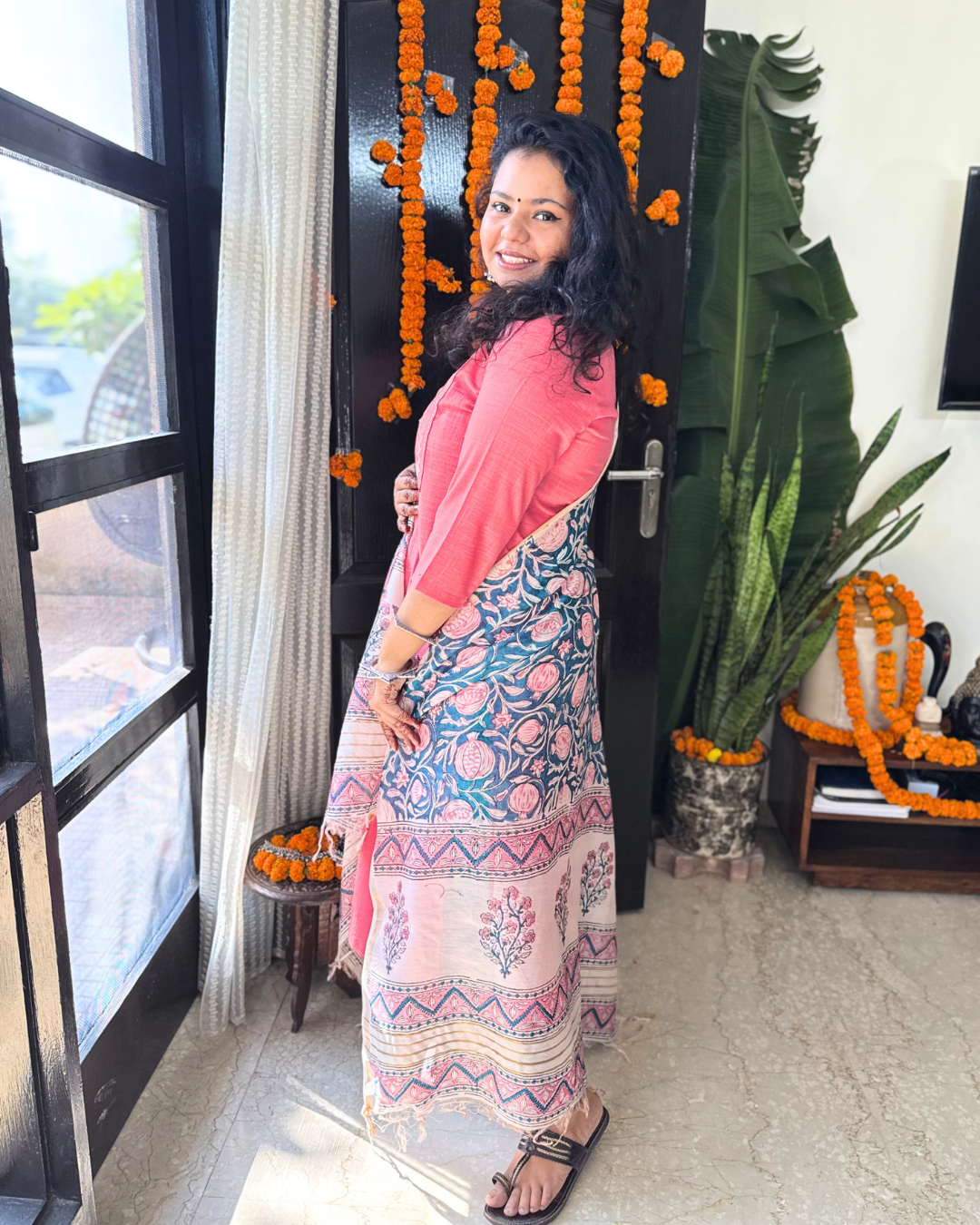 Rose pink embroidered kurta with duppata