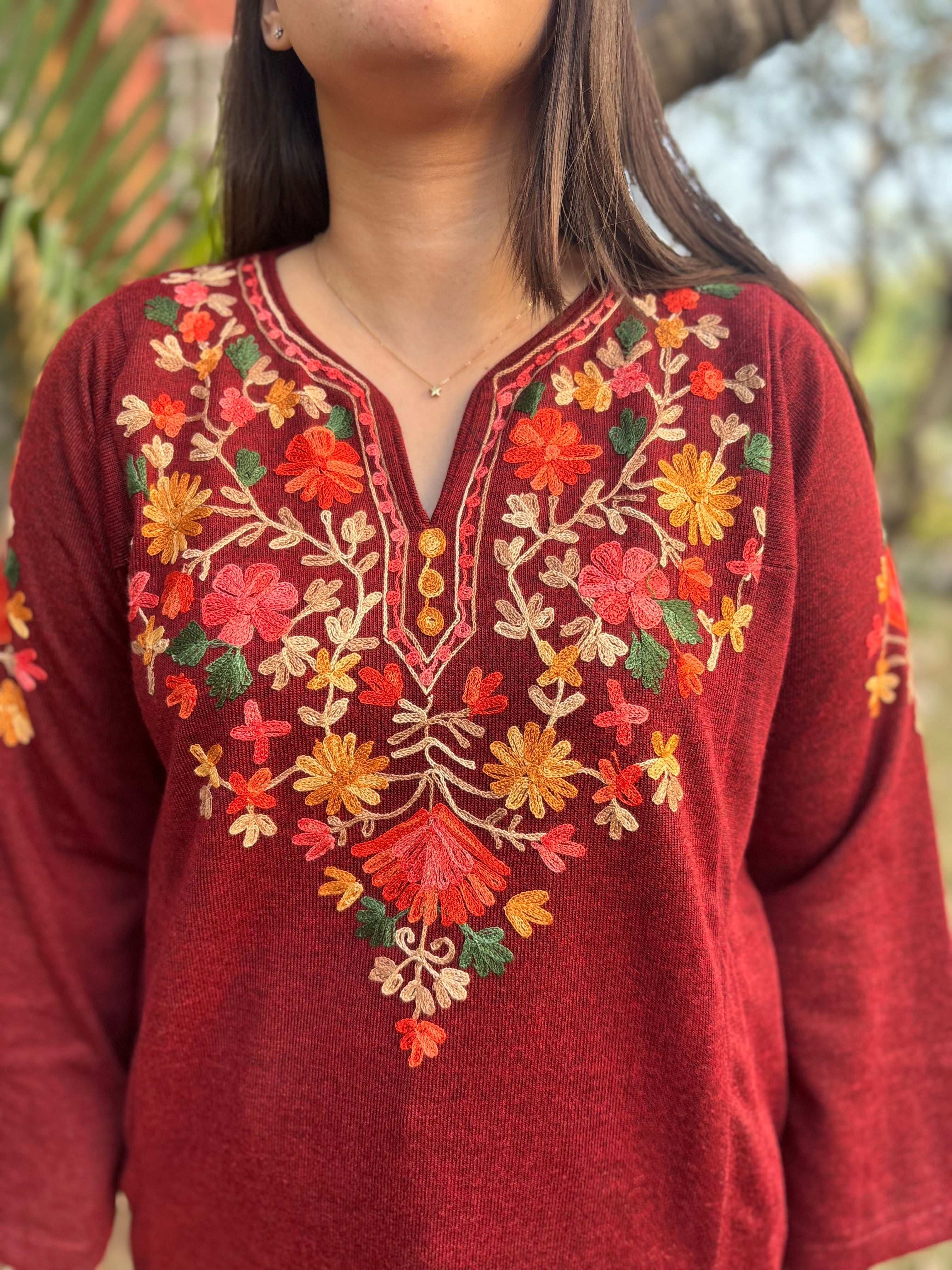 Maroon Phiran style Short kurti