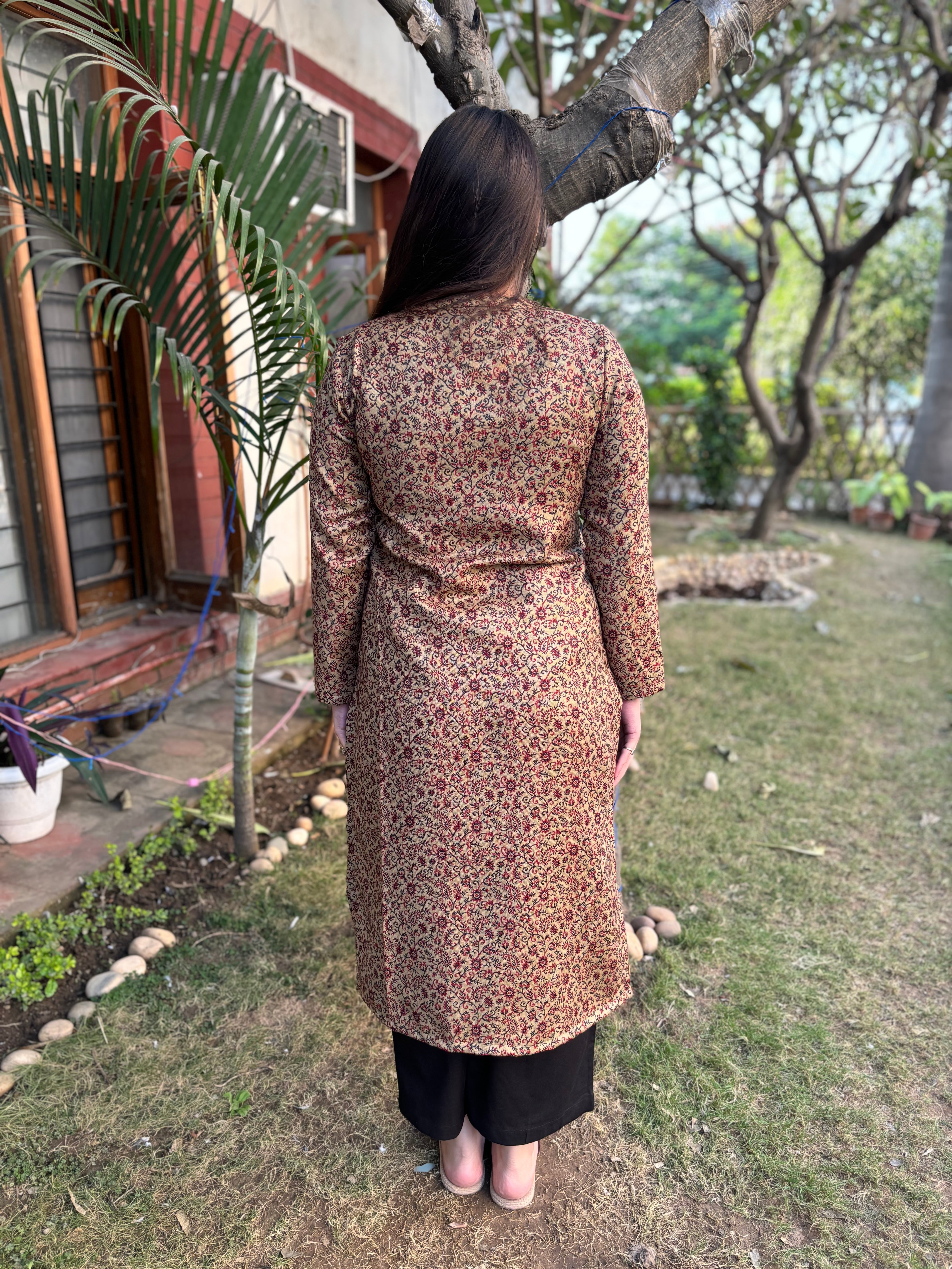 Cream floral woollen Kurta