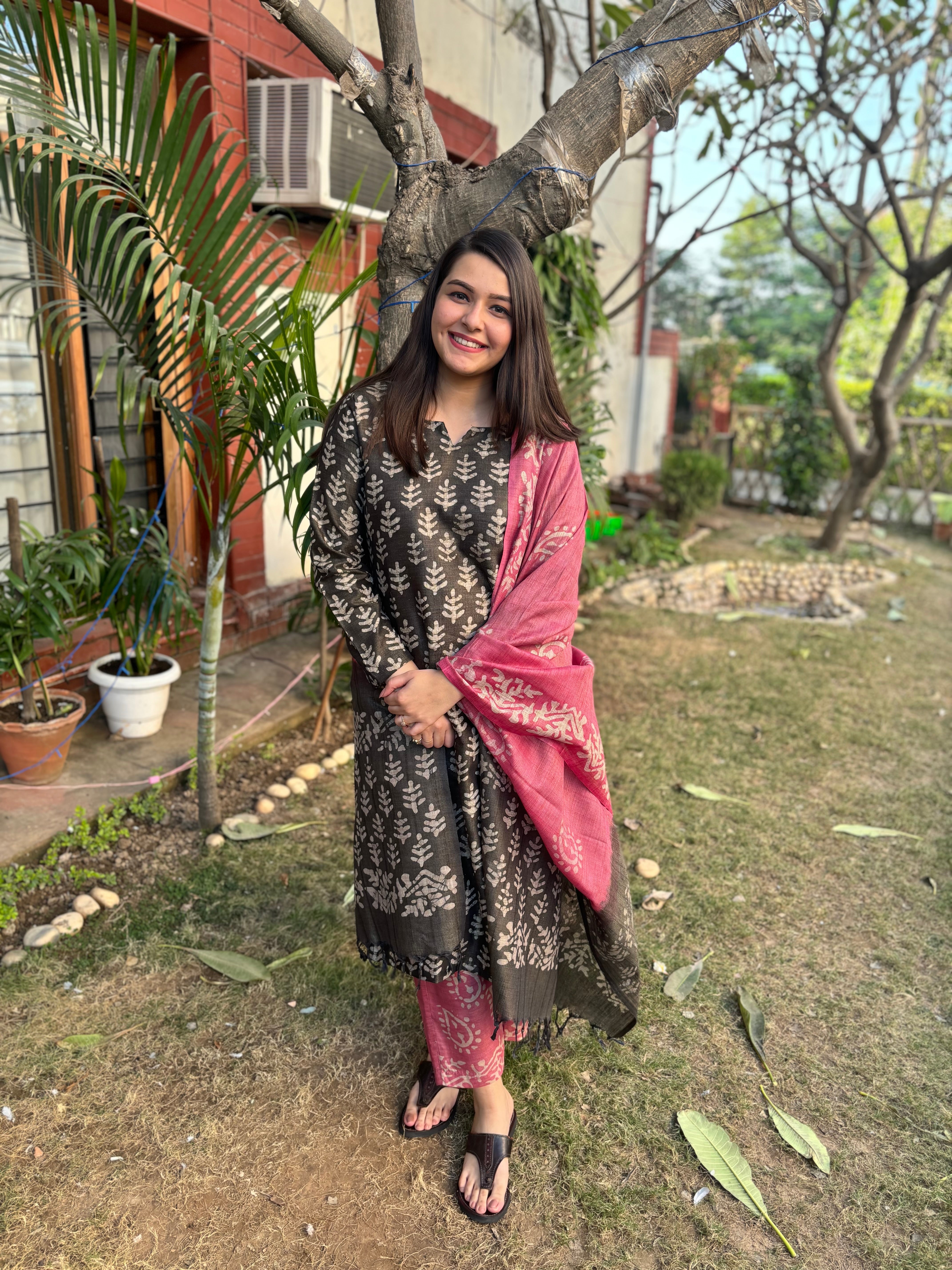 Grey Tussar Silk suit set