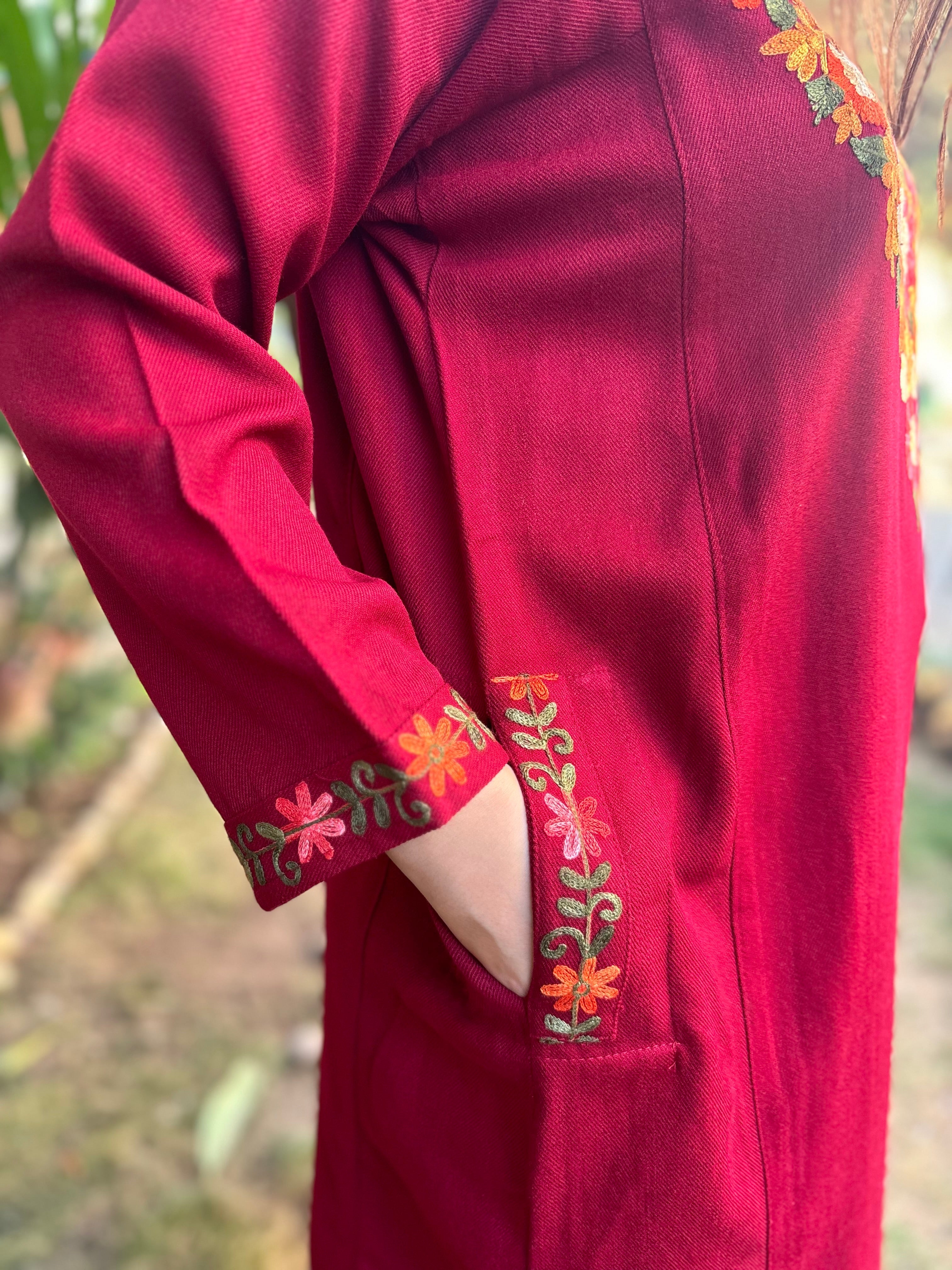Maroon embroidered Phiran (Loose fitting)