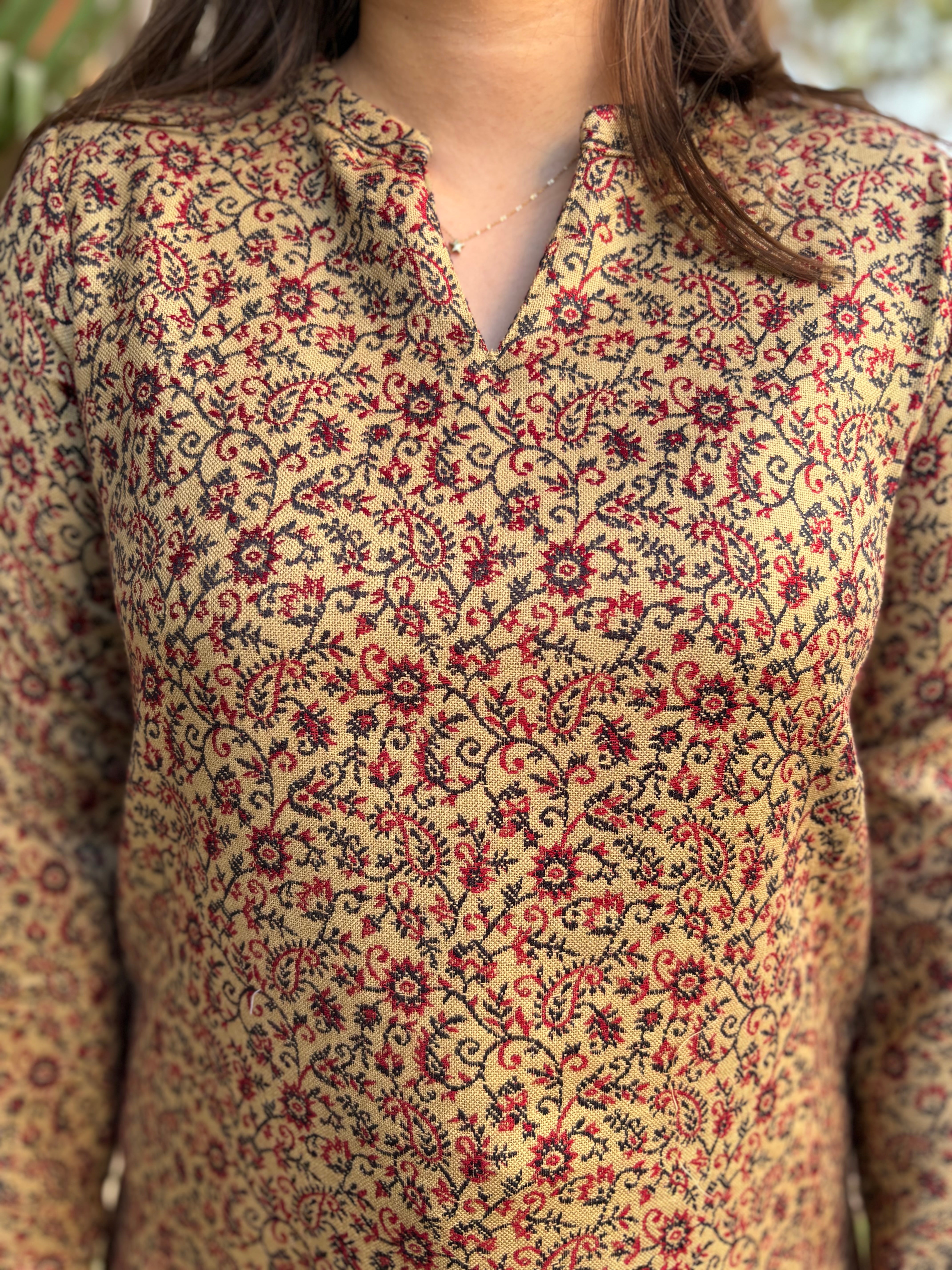 Cream floral woollen Kurta