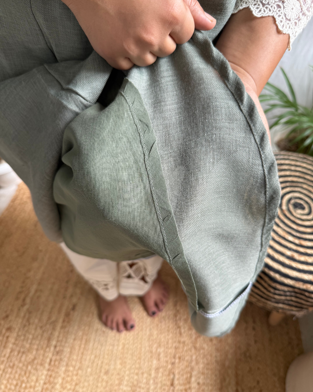 Olive Green A-line Kurta with Mulmul Dupatta