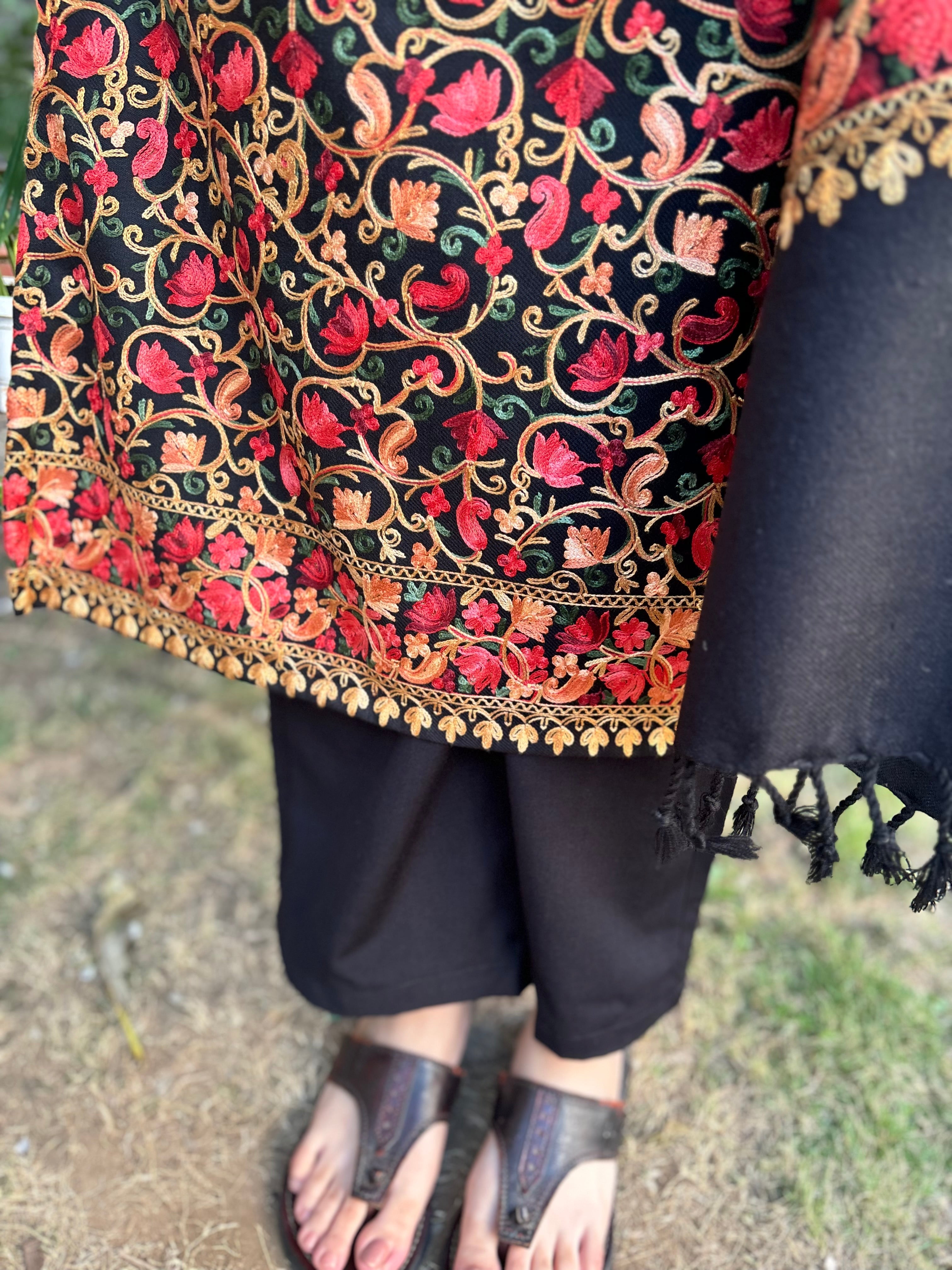 Black embroidered woollen suit set