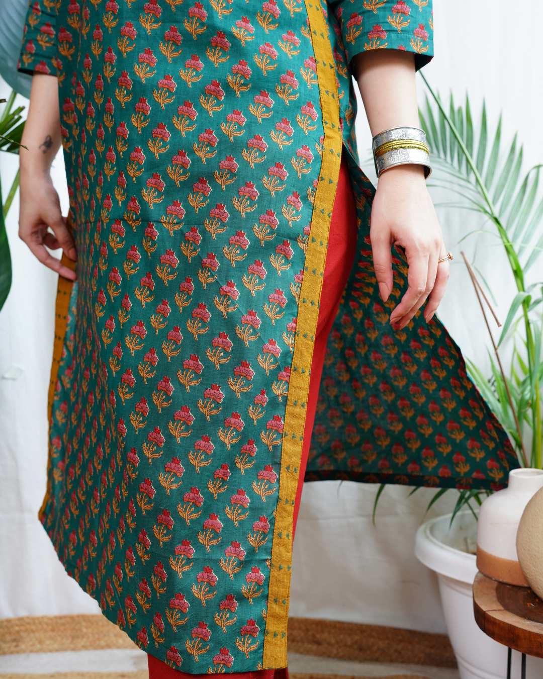 Bottle green Sanganeri kurta duppata set