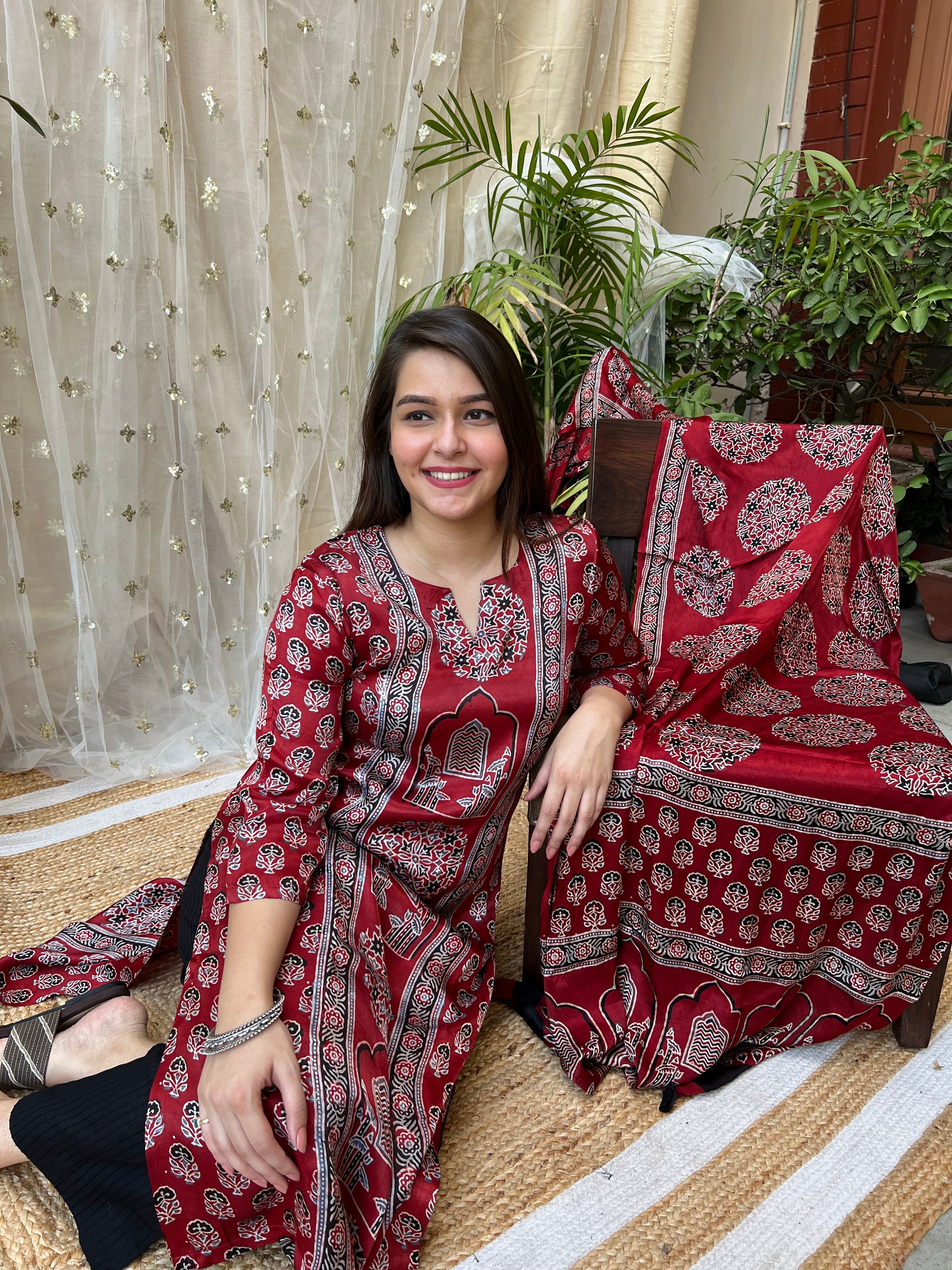 Maroon minar Premium Modal Silk Kurta Duppata Set