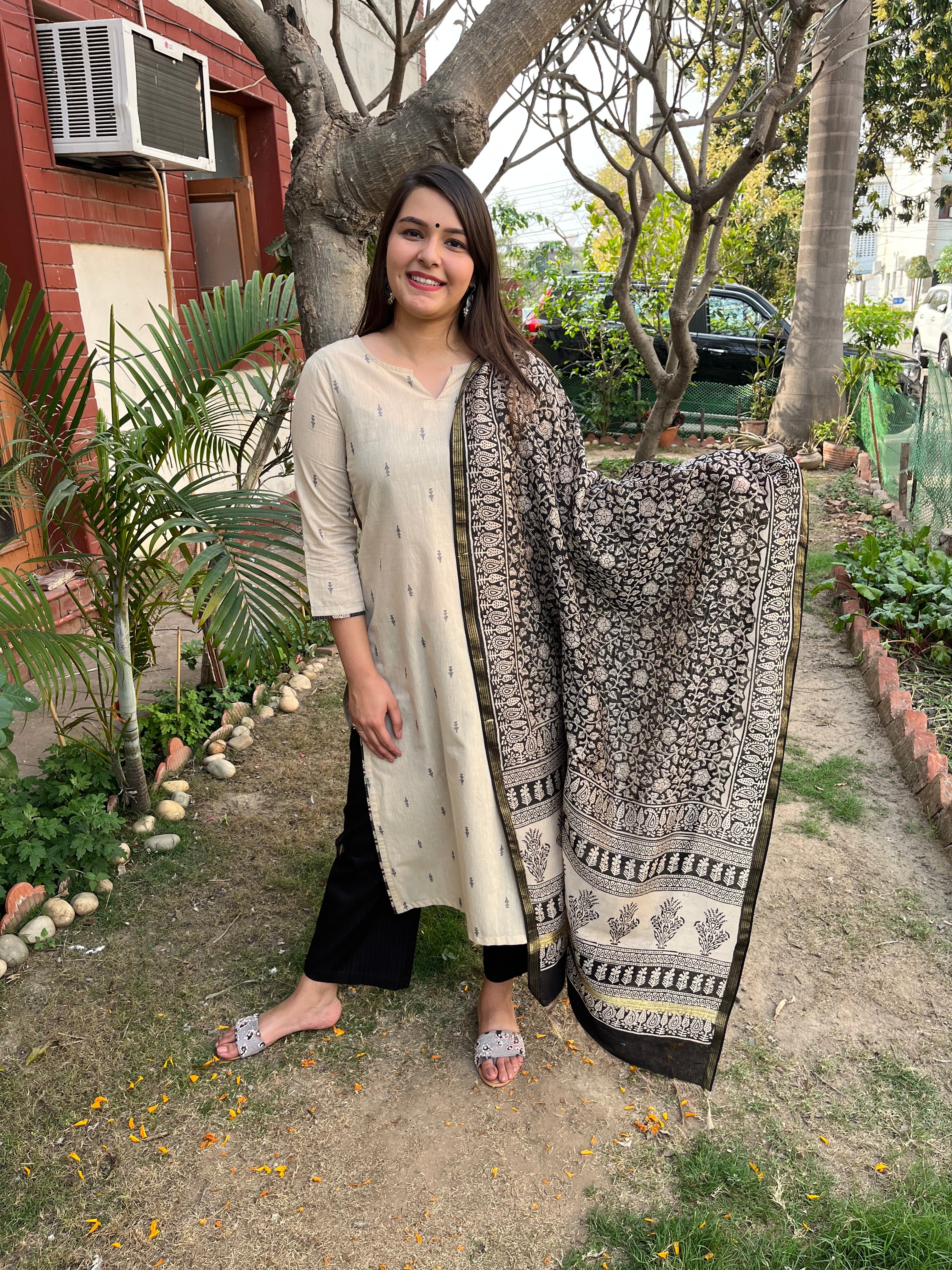 Cream Buti Kurta with Chanderi Duppata