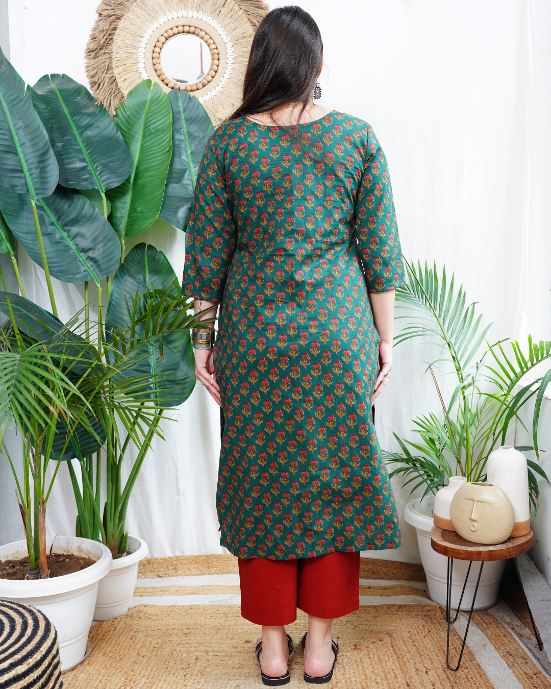 Bottle green Sanganeri kurta duppata set