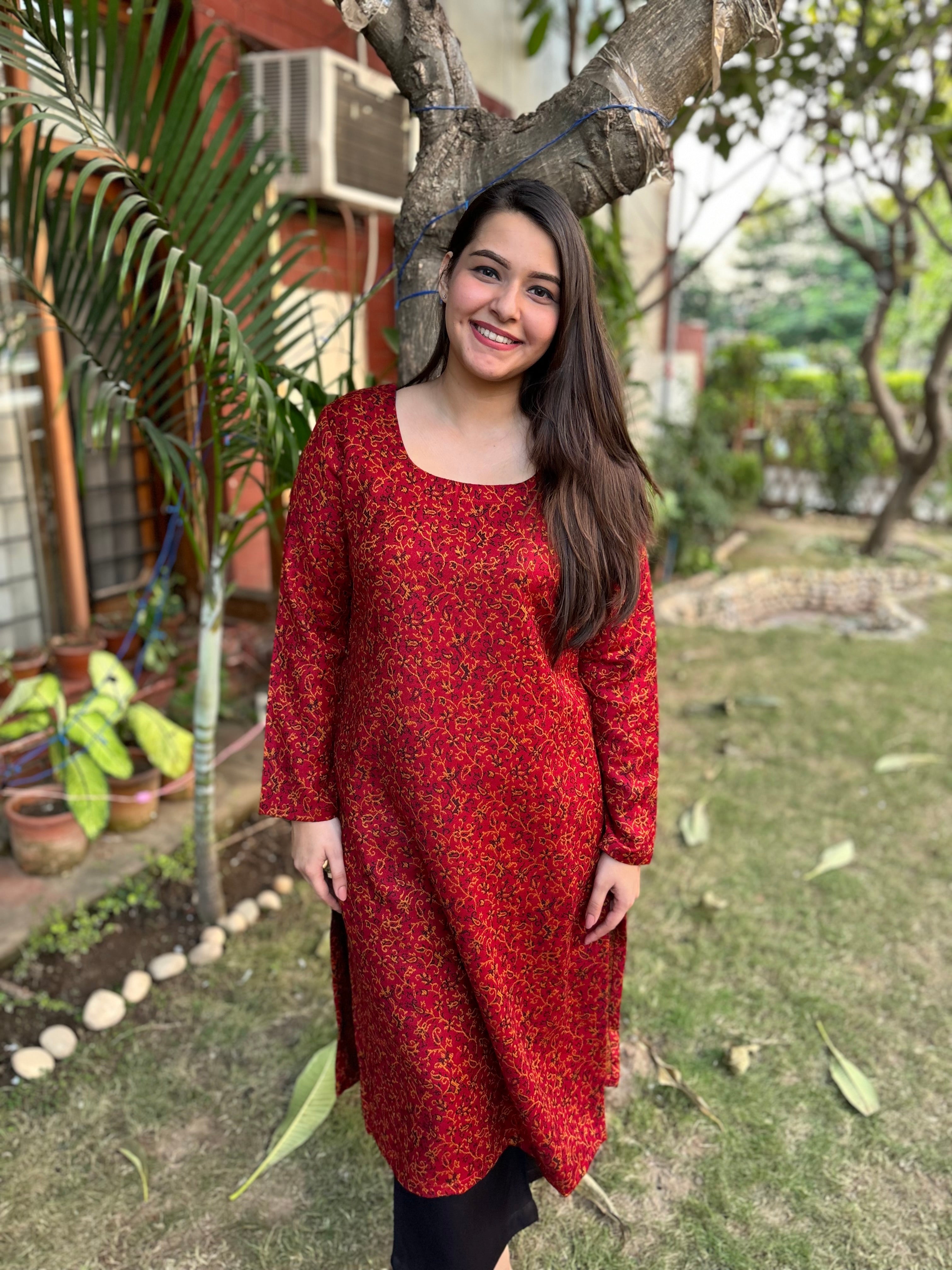 Red Floral woollen Kurta