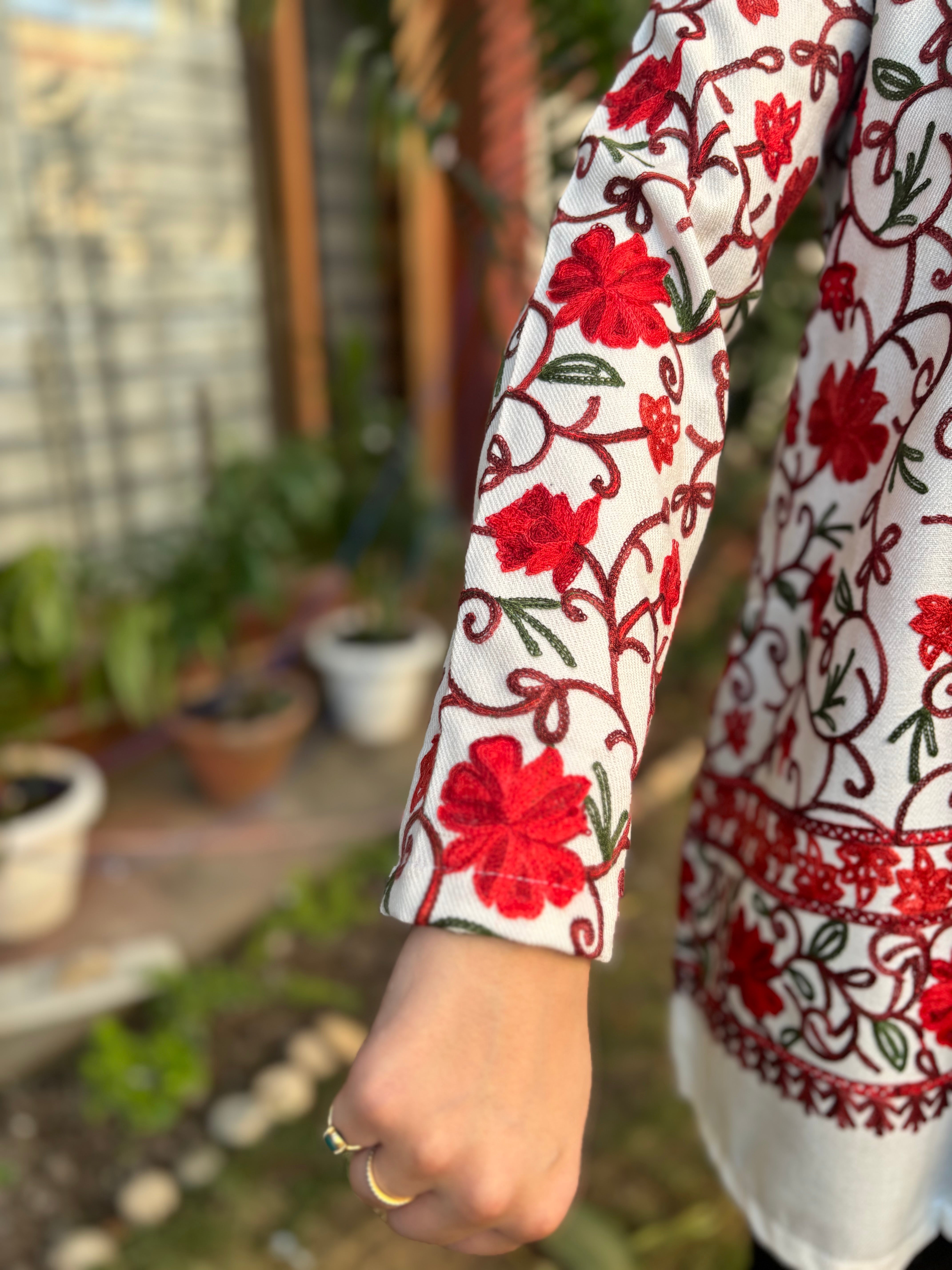 White Kanni embroidered short kurti