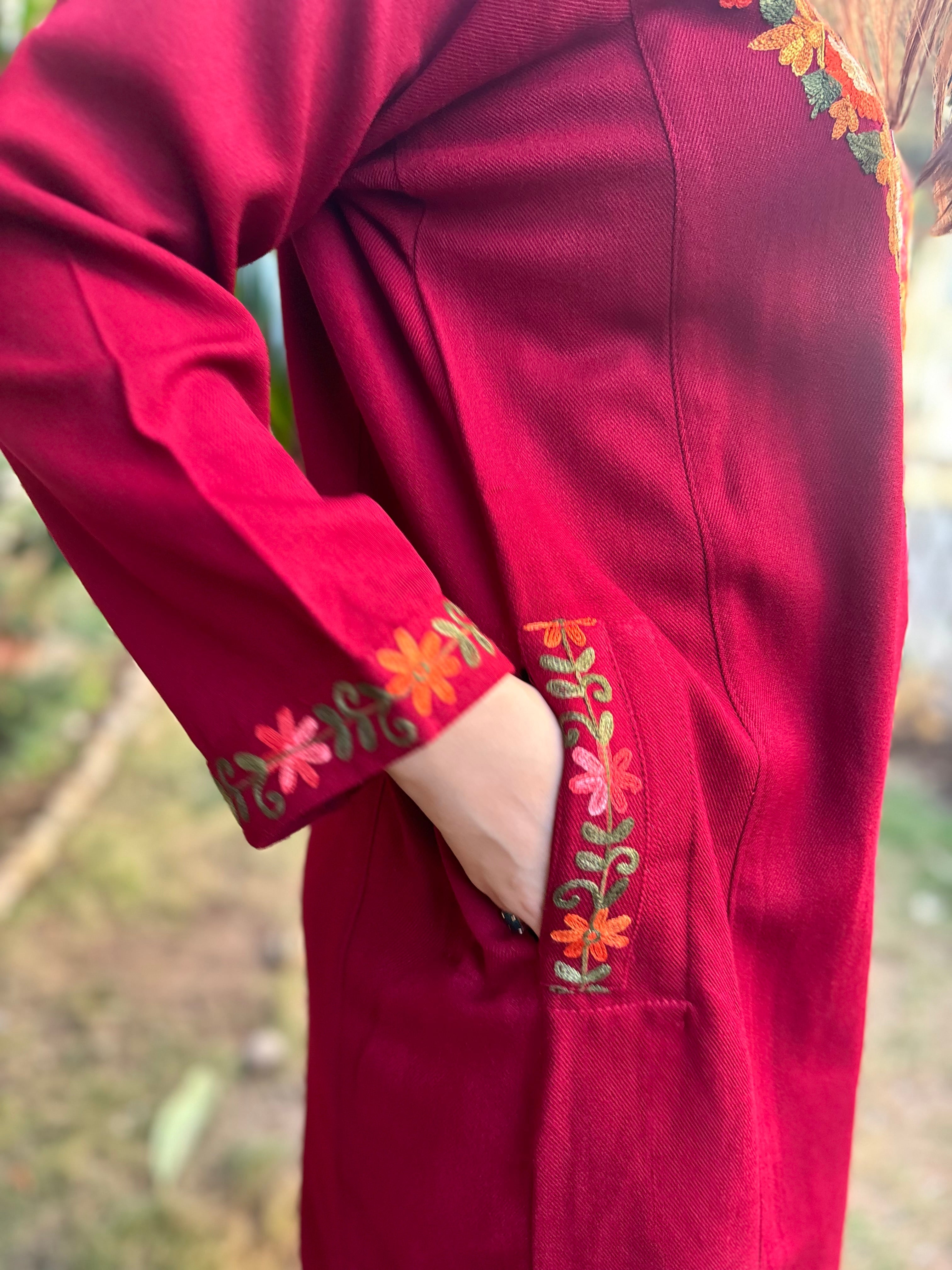Maroon embroidered Phiran (Loose fitting)