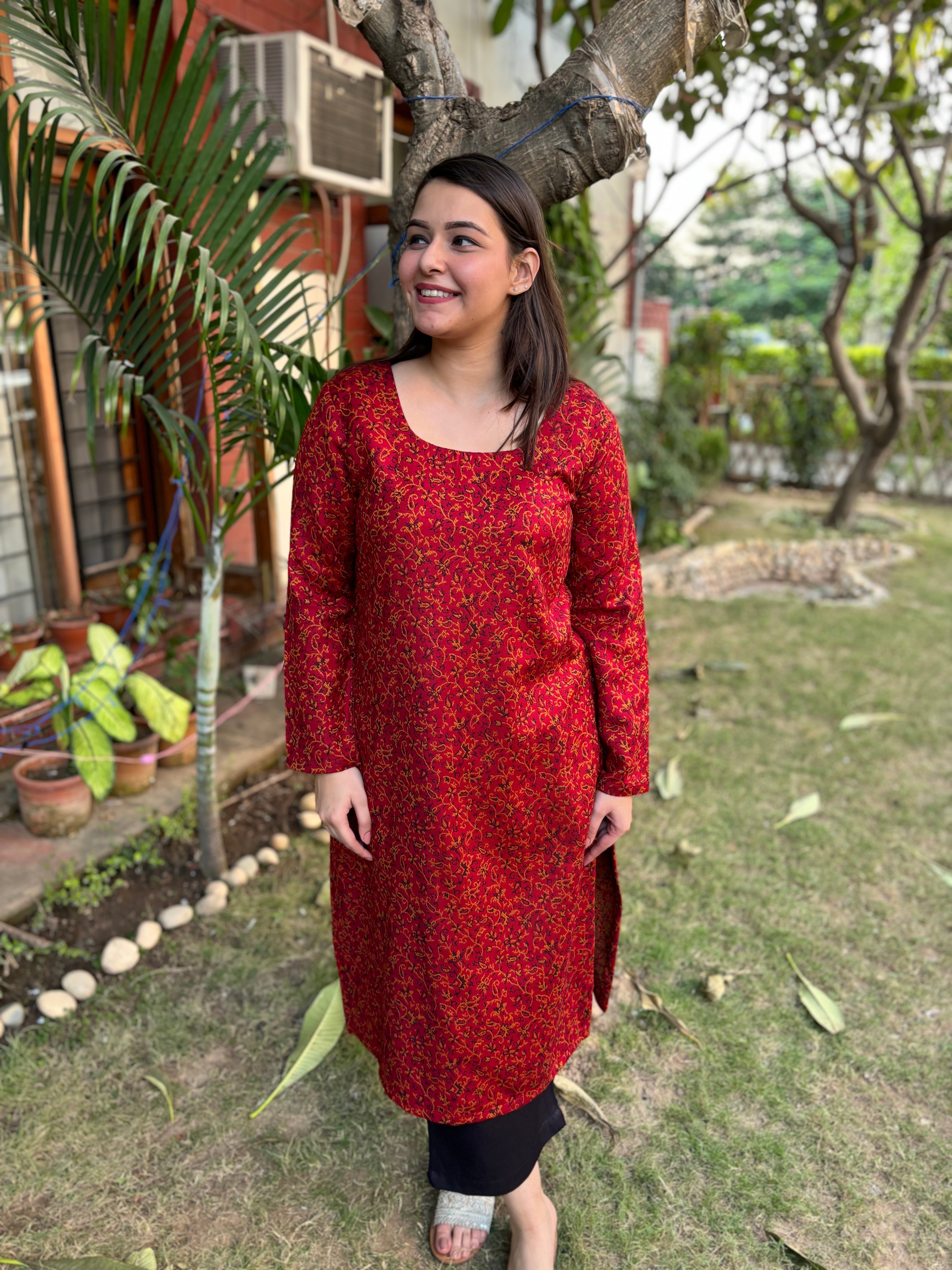 Red Floral woollen Kurta