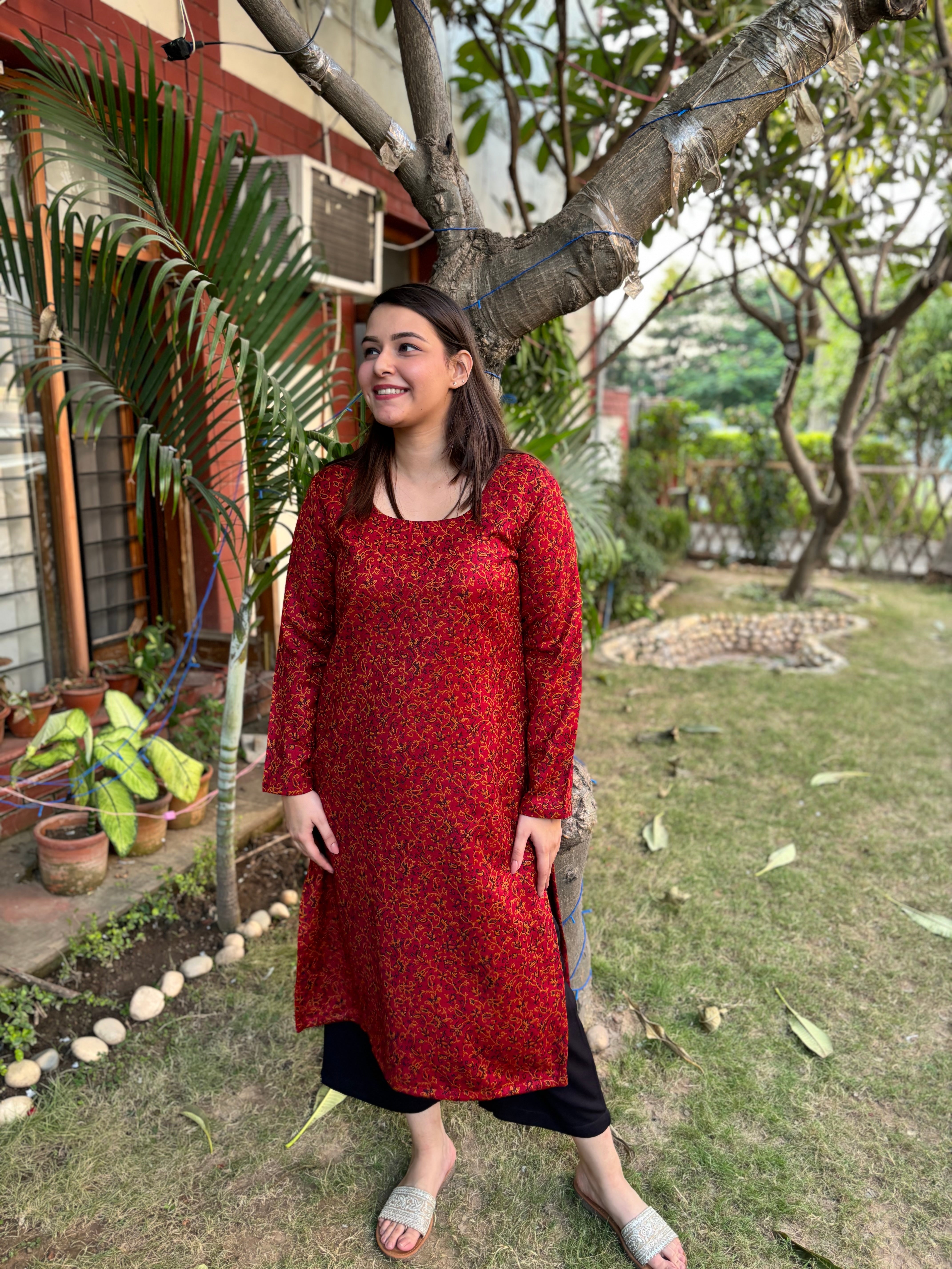 Red Floral woollen Kurta