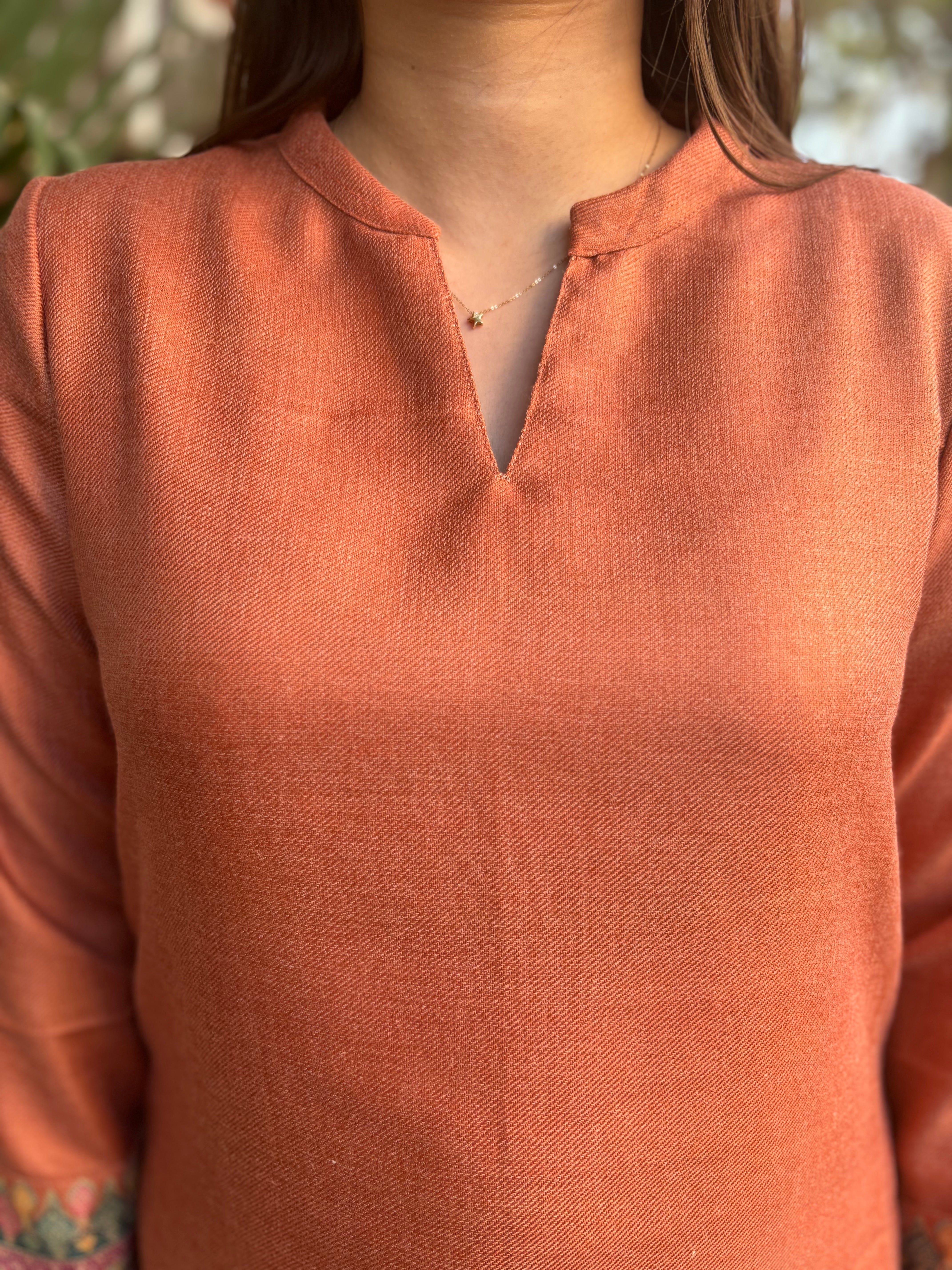 Rust border woollen kurta