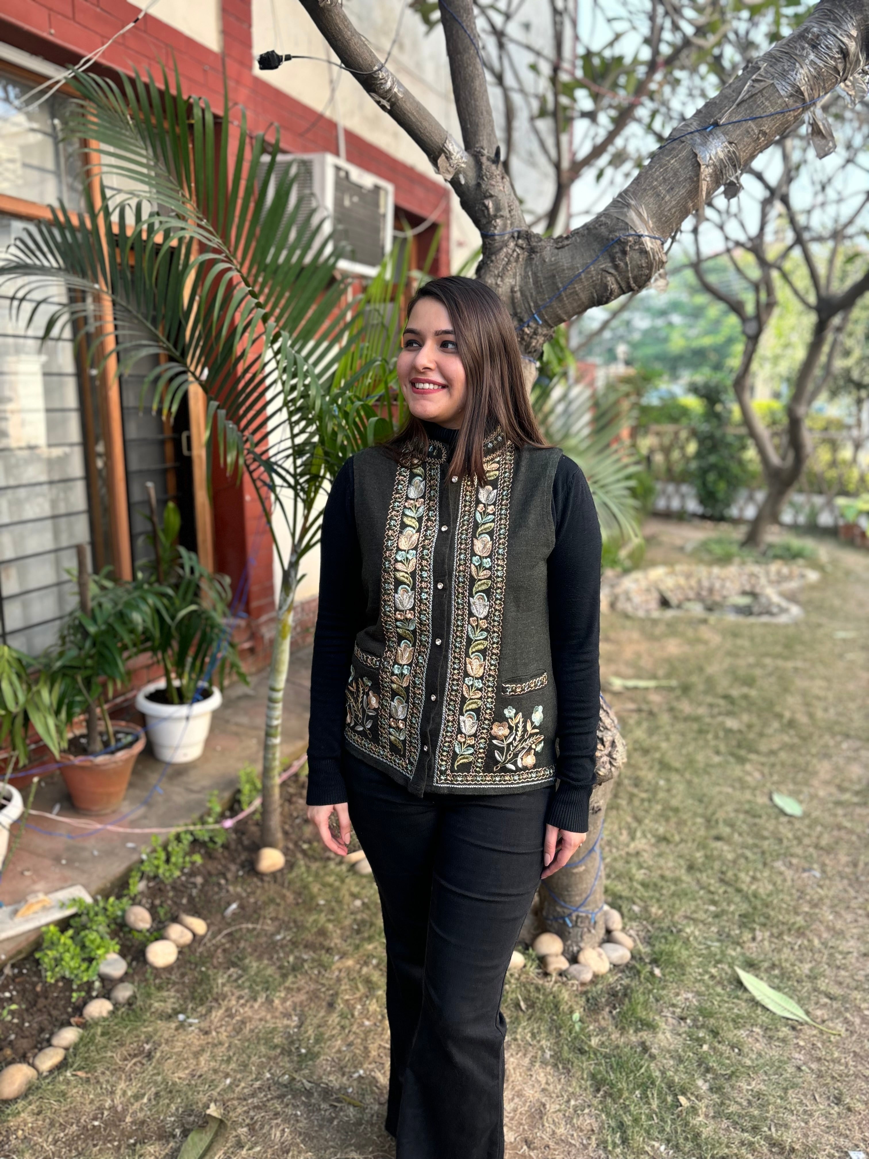 Mehendi embroidered Sidra (waist coat)