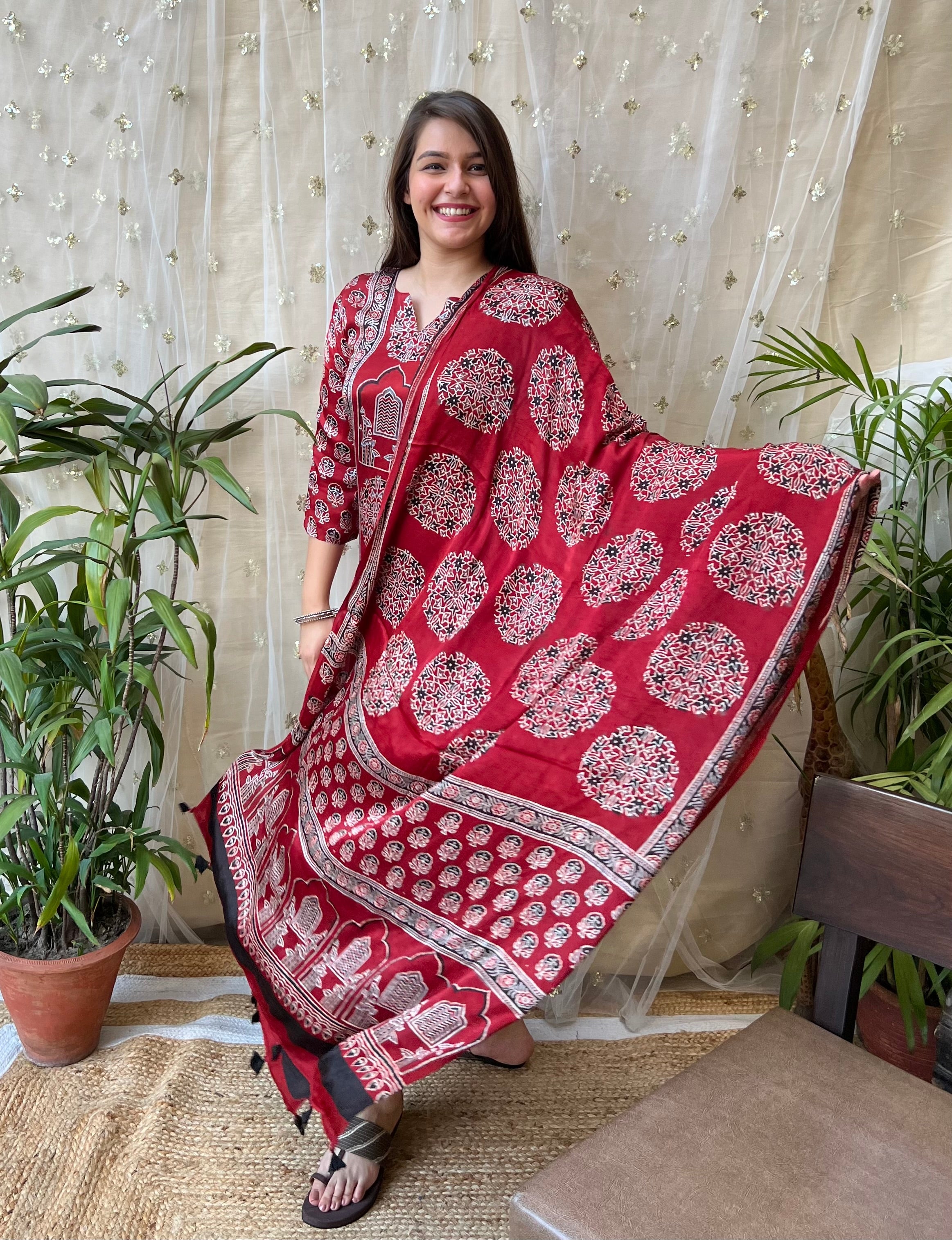 Maroon minar Premium Modal Silk Kurta Duppata Set