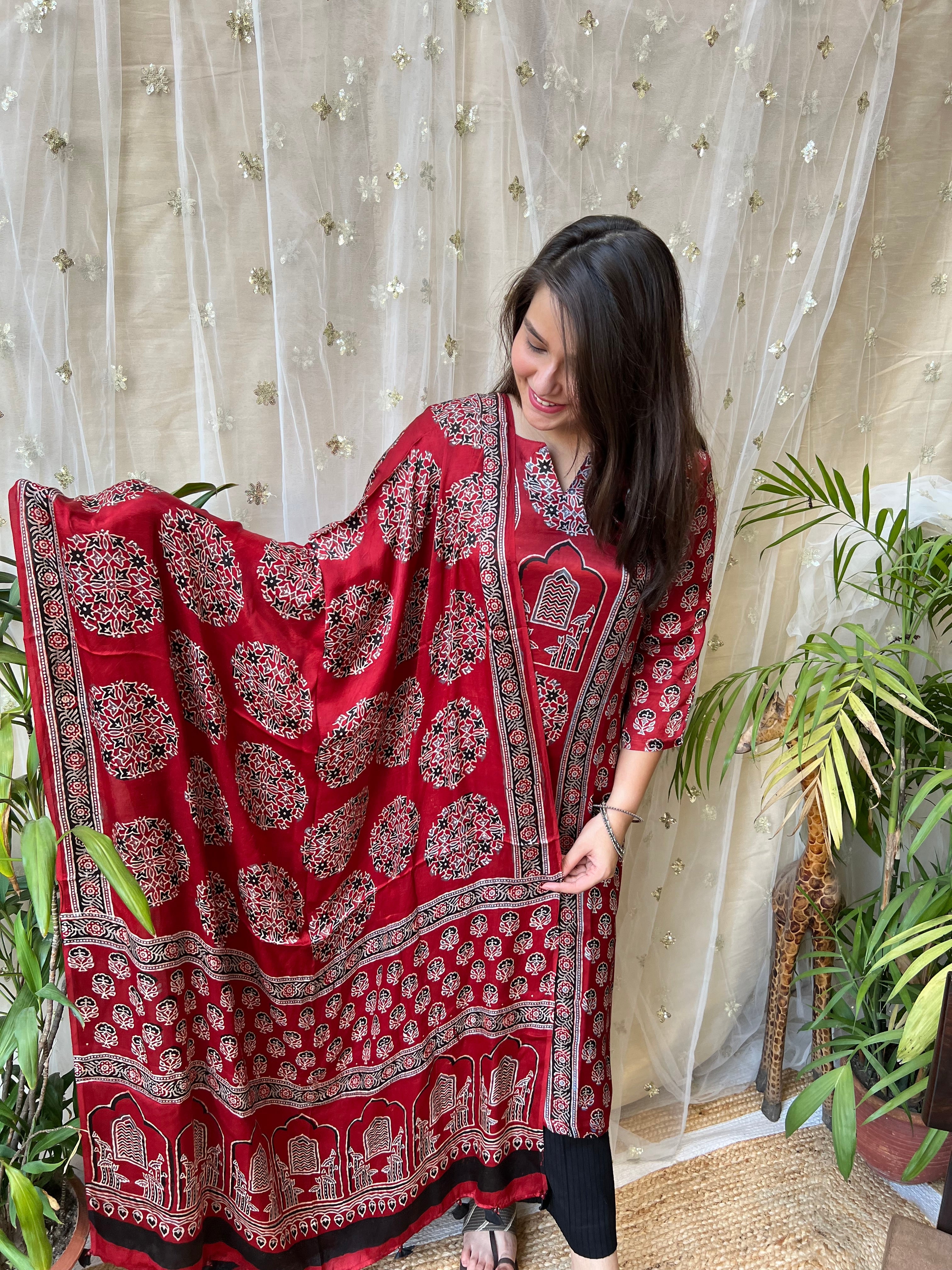 Maroon minar Premium Modal Silk Kurta Duppata Set