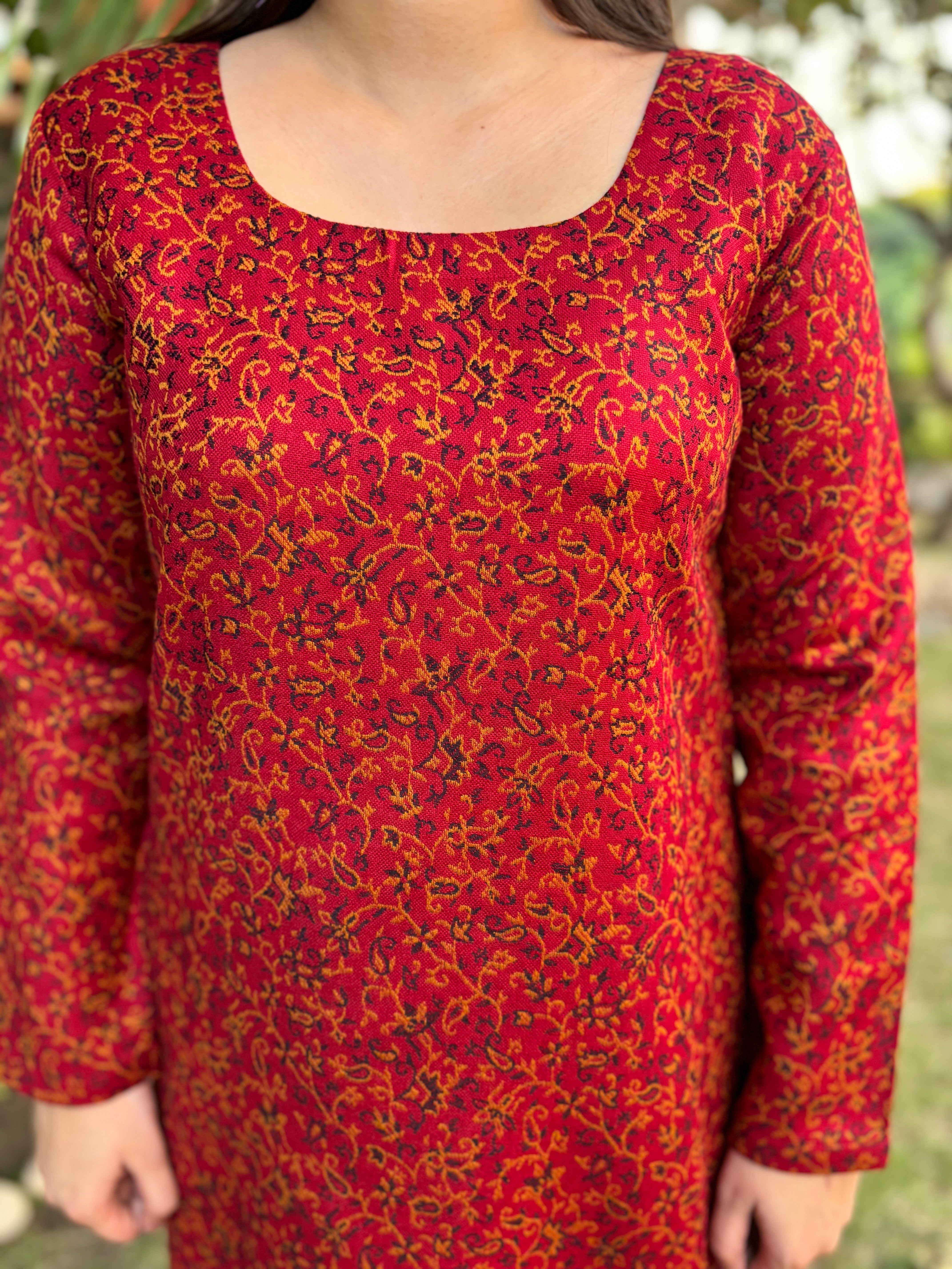 Red Floral woollen Kurta