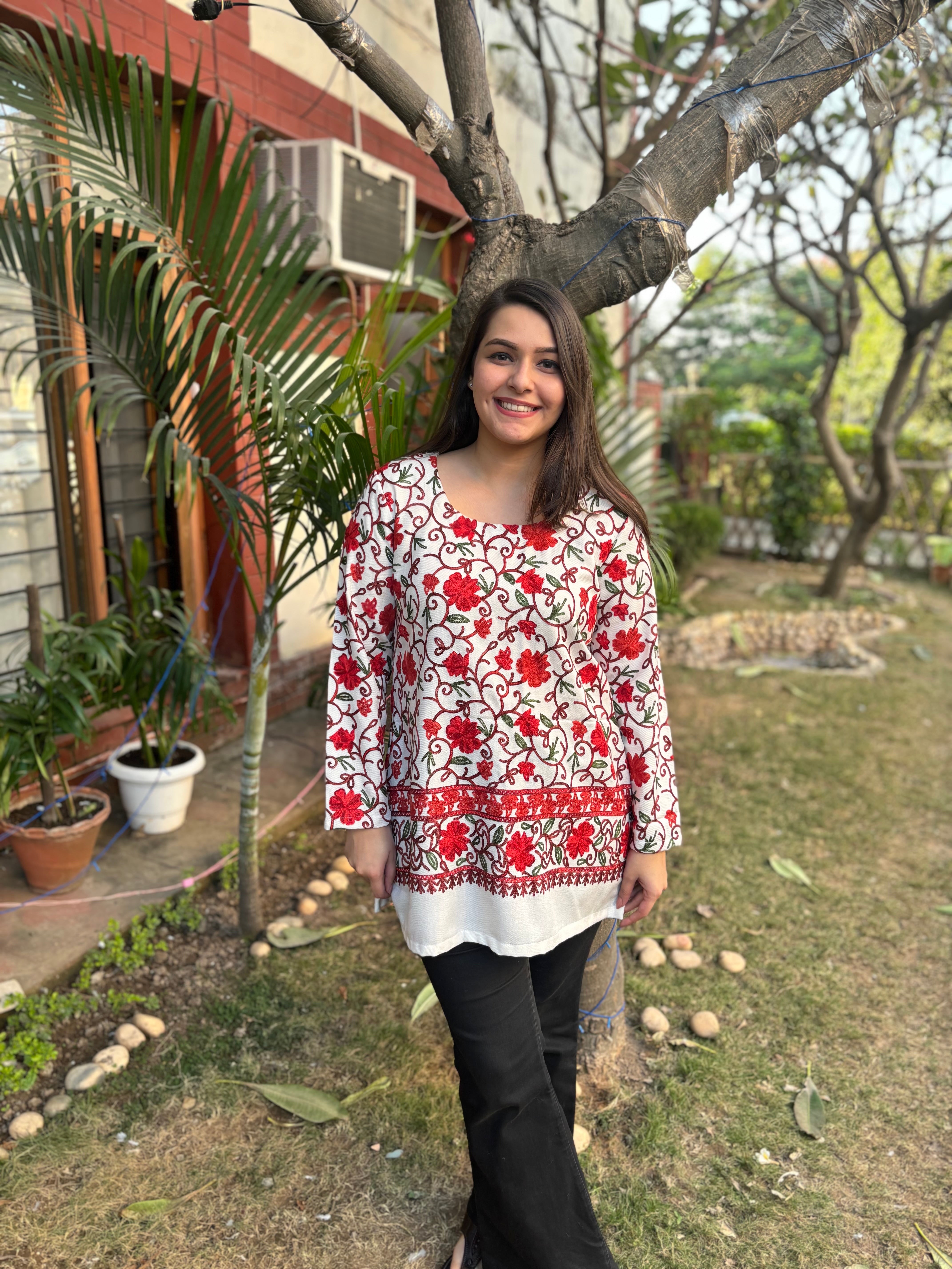 White Kanni embroidered short kurti