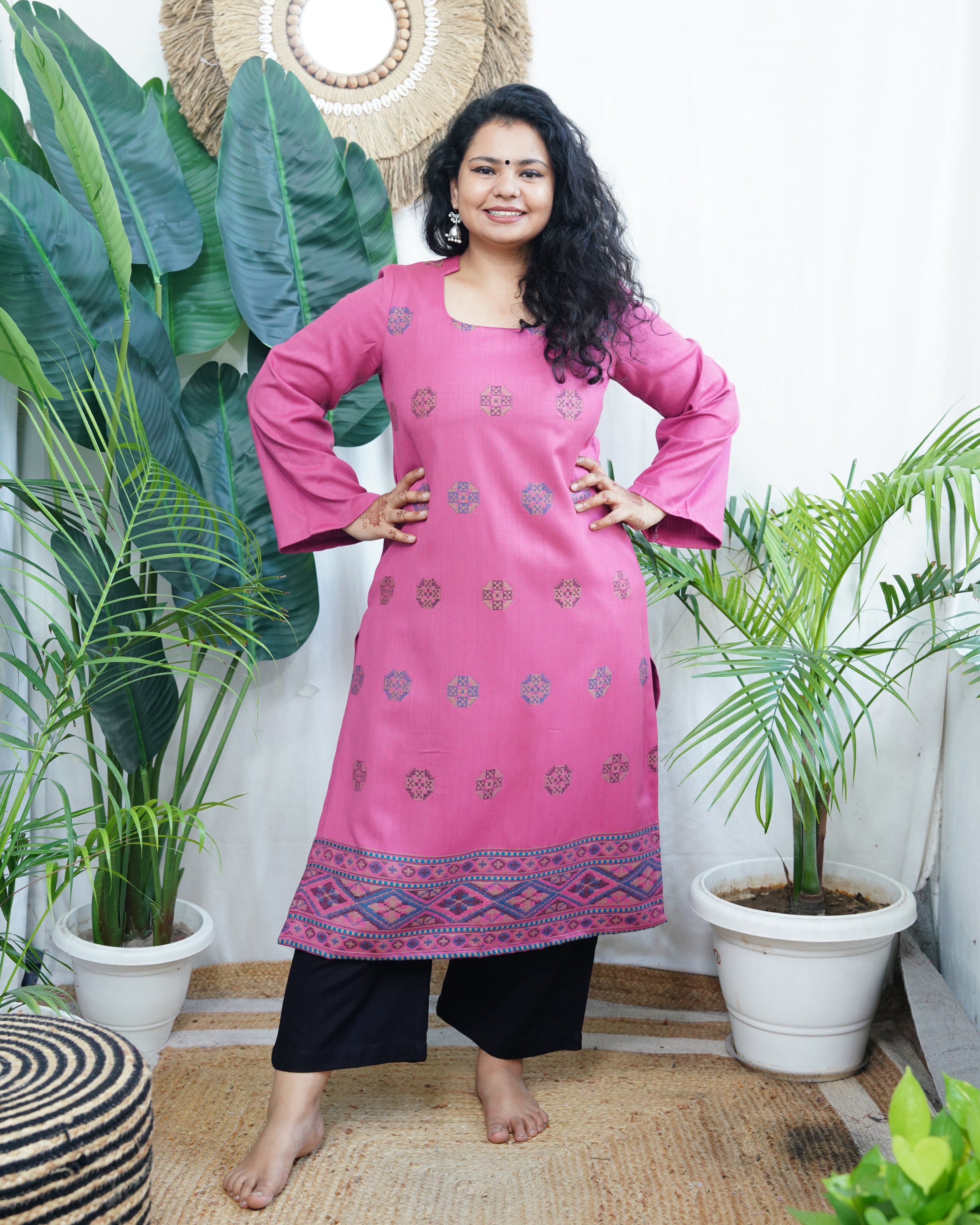 Pink Kullu Woollen kurta