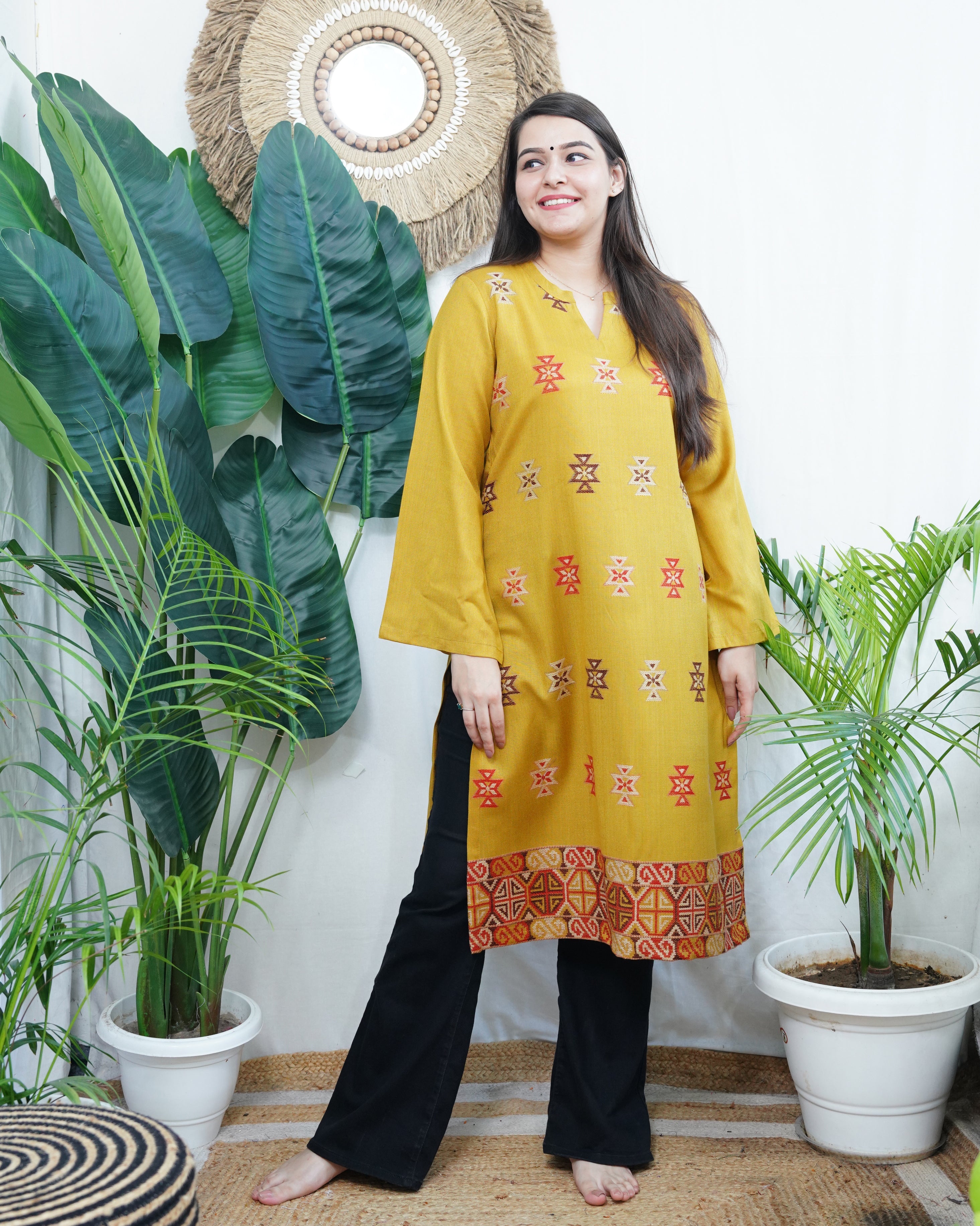 Mustard Kullu Woollen long kurta