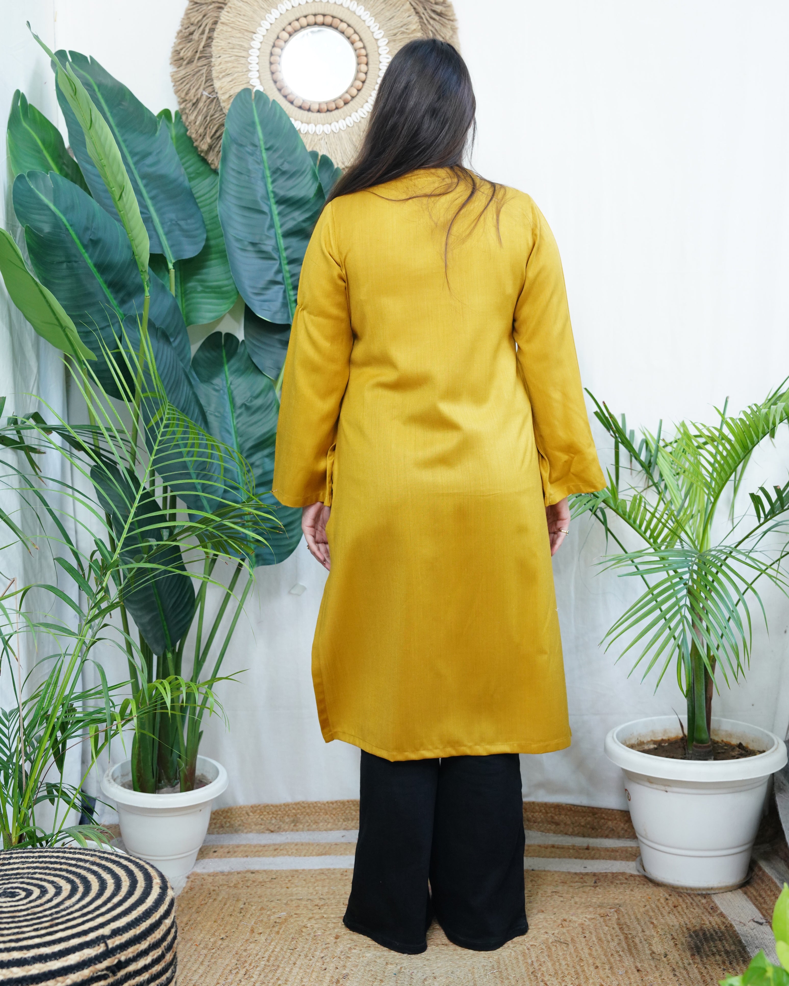 Mustard Kullu Woollen long kurta