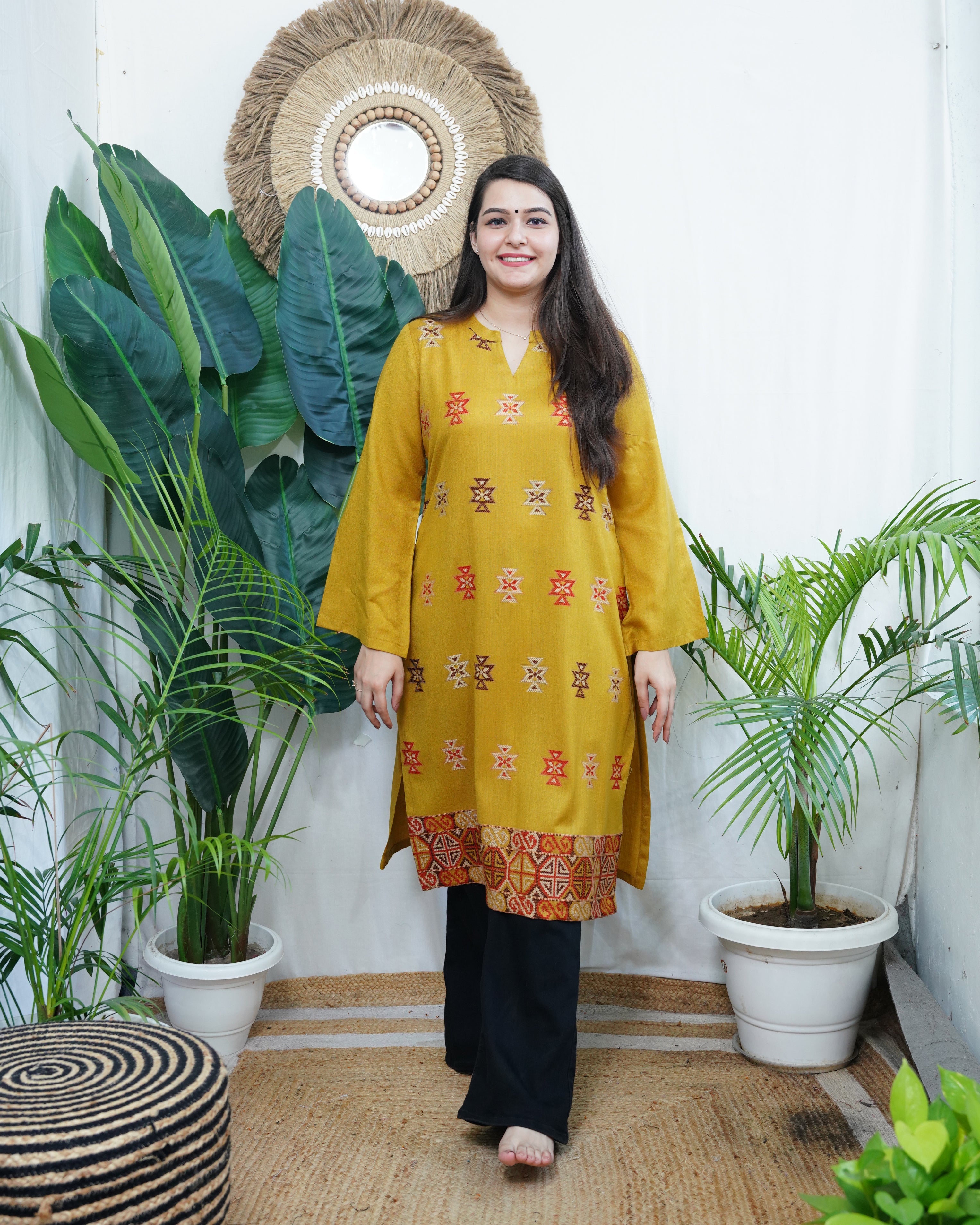 Mustard Kullu Woollen long kurta