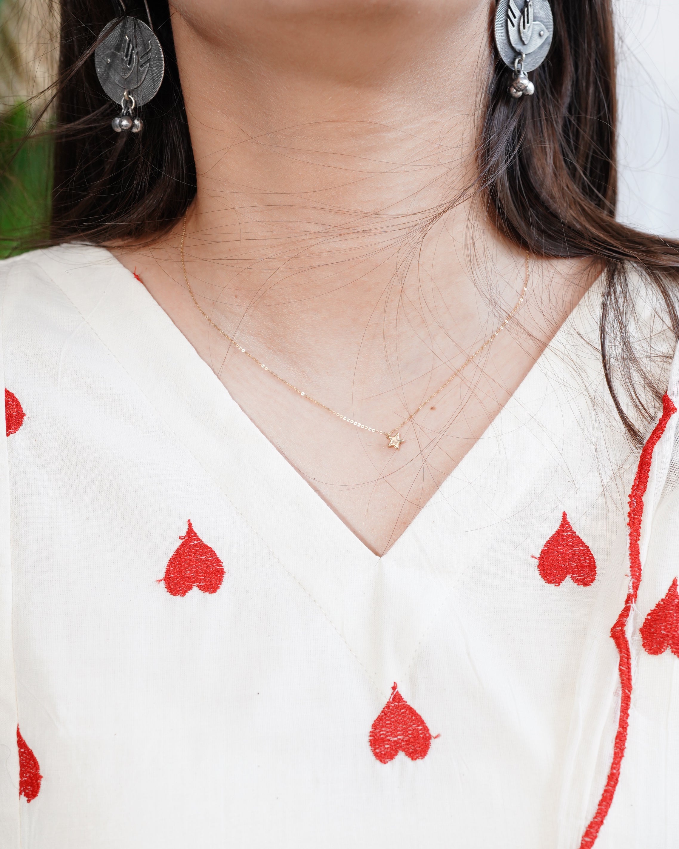 Cream Heart Mulmul Kurta duppata set