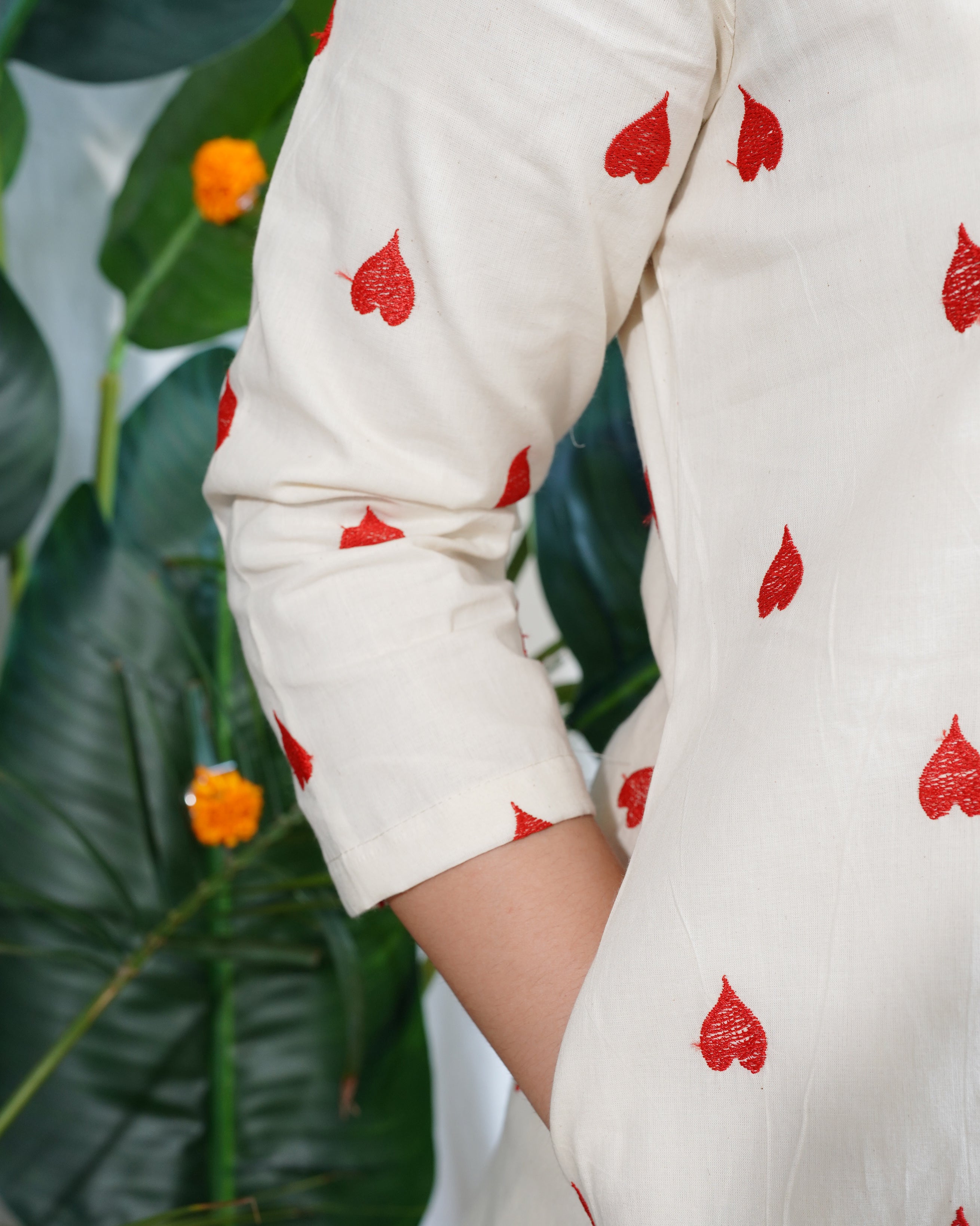 Cream Heart Mulmul Kurta duppata set