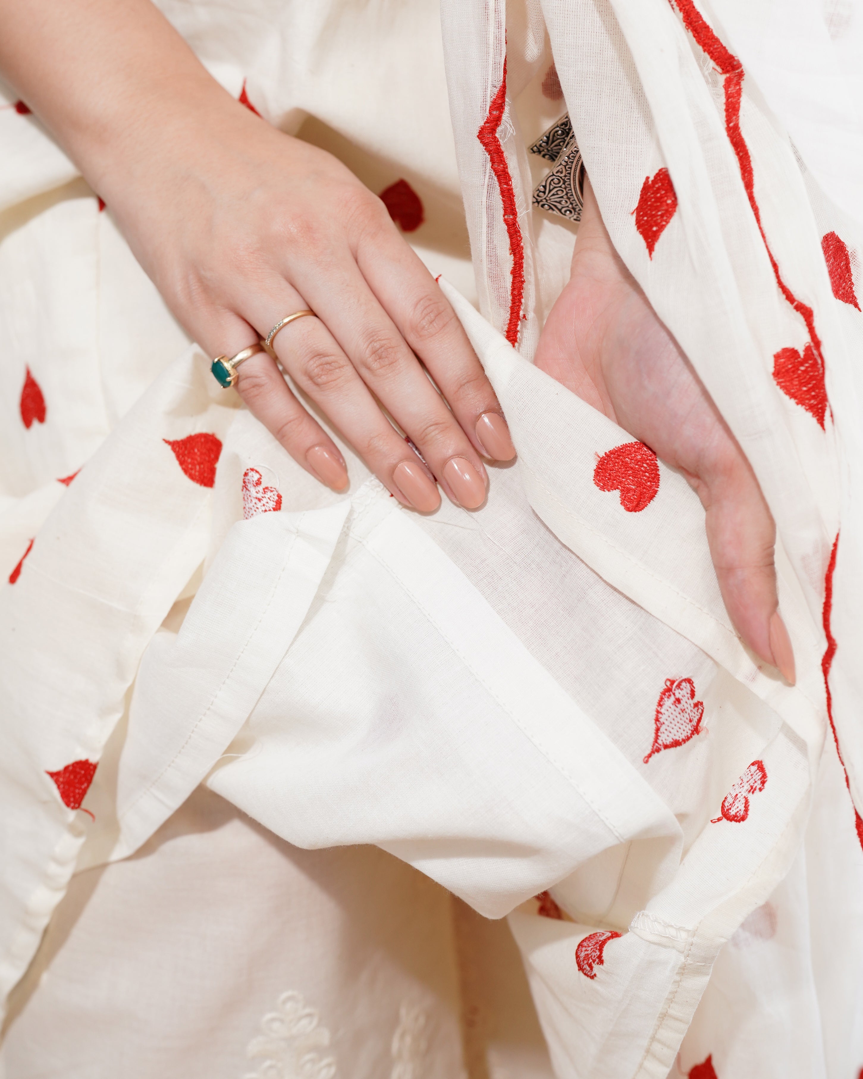 Cream Heart Mulmul Kurta duppata set