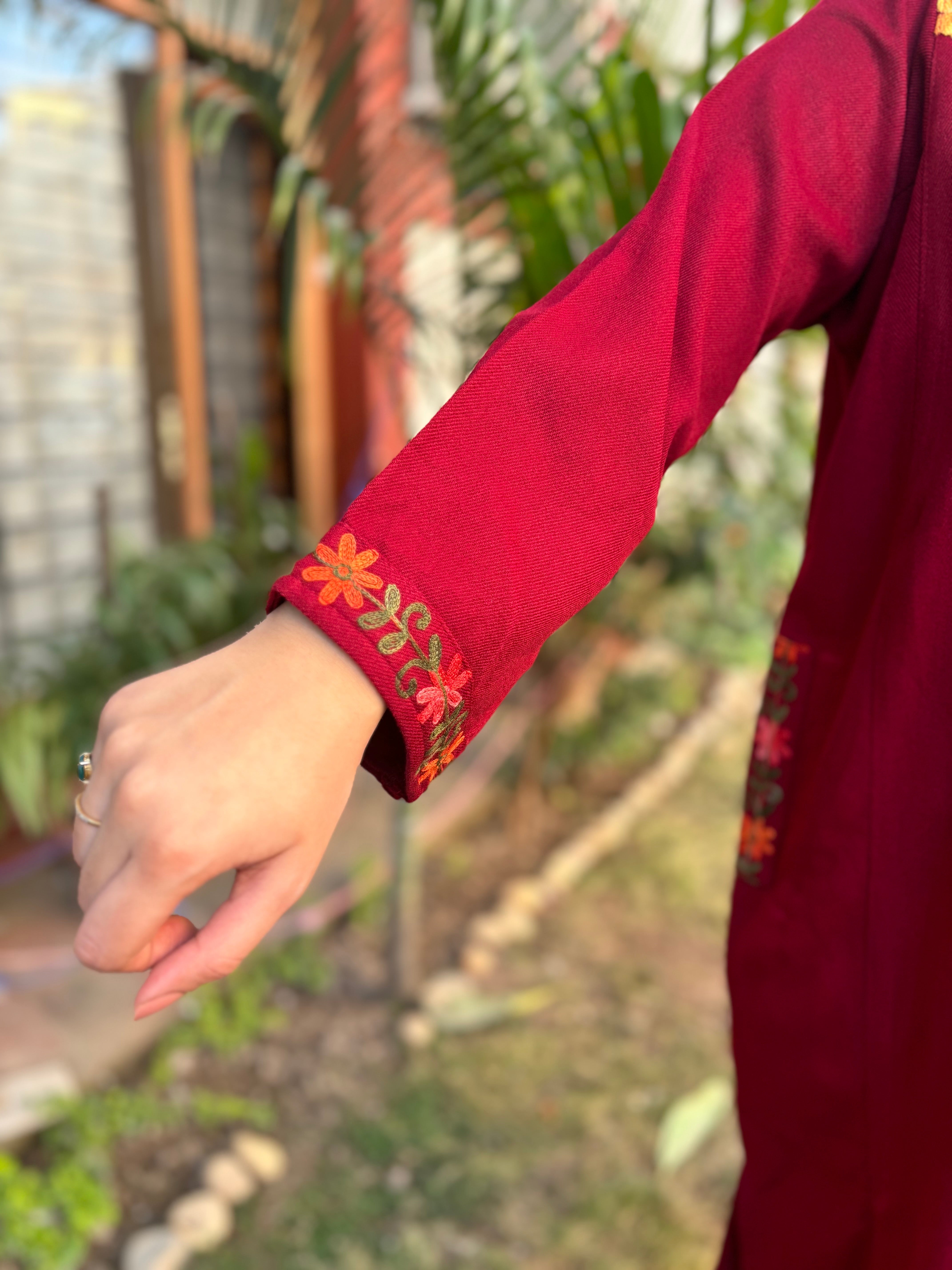 Maroon embroidered Phiran (Loose fitting)
