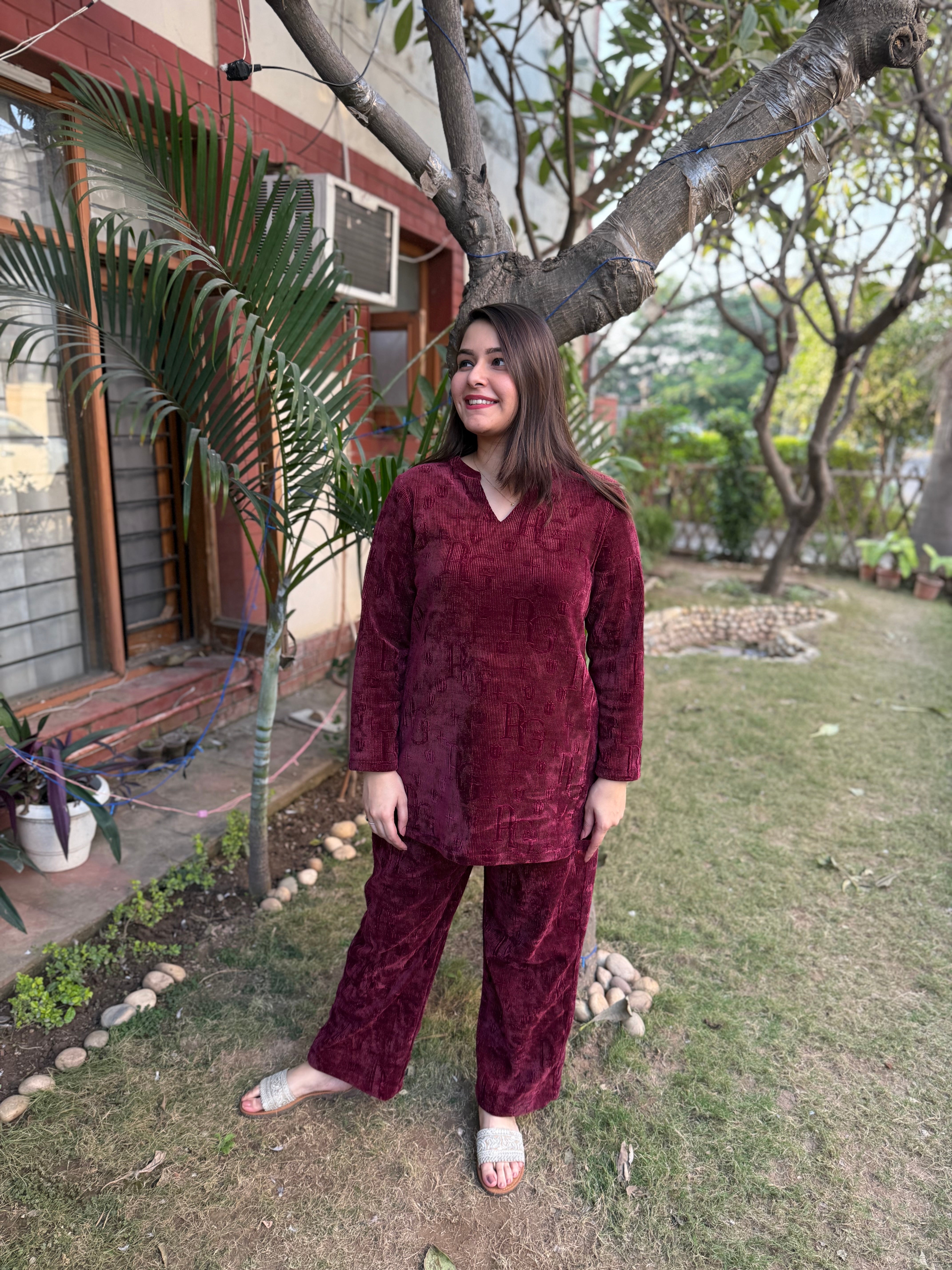 Wine Imported woollen coord set