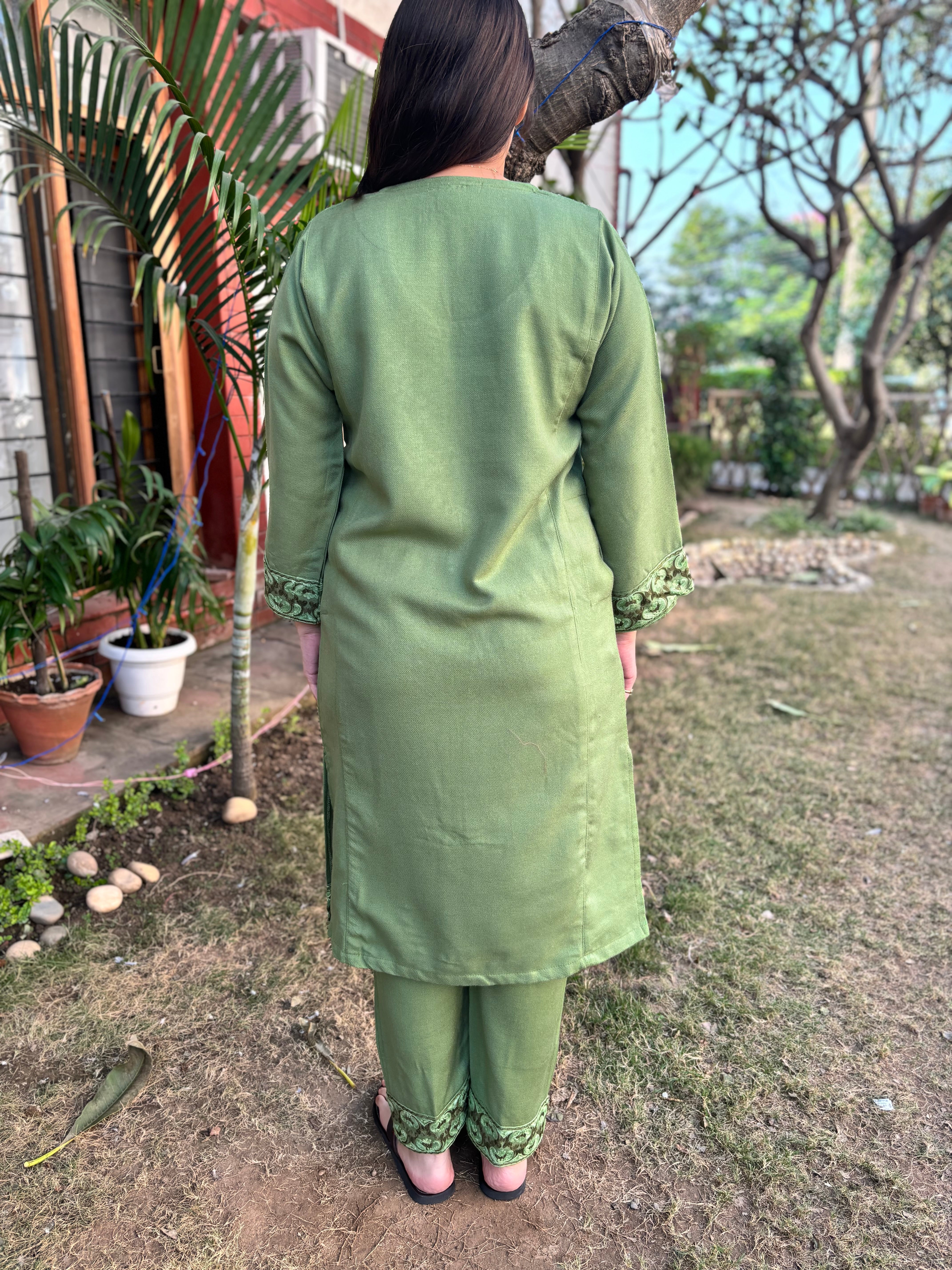 Pista green woollen coord set