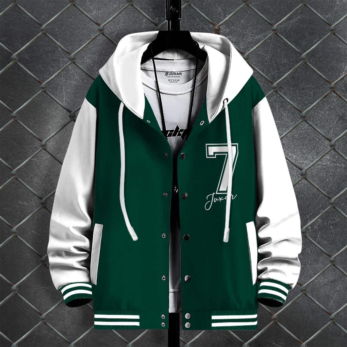 GREEN & WHITE VARSITY HOODY JACKET