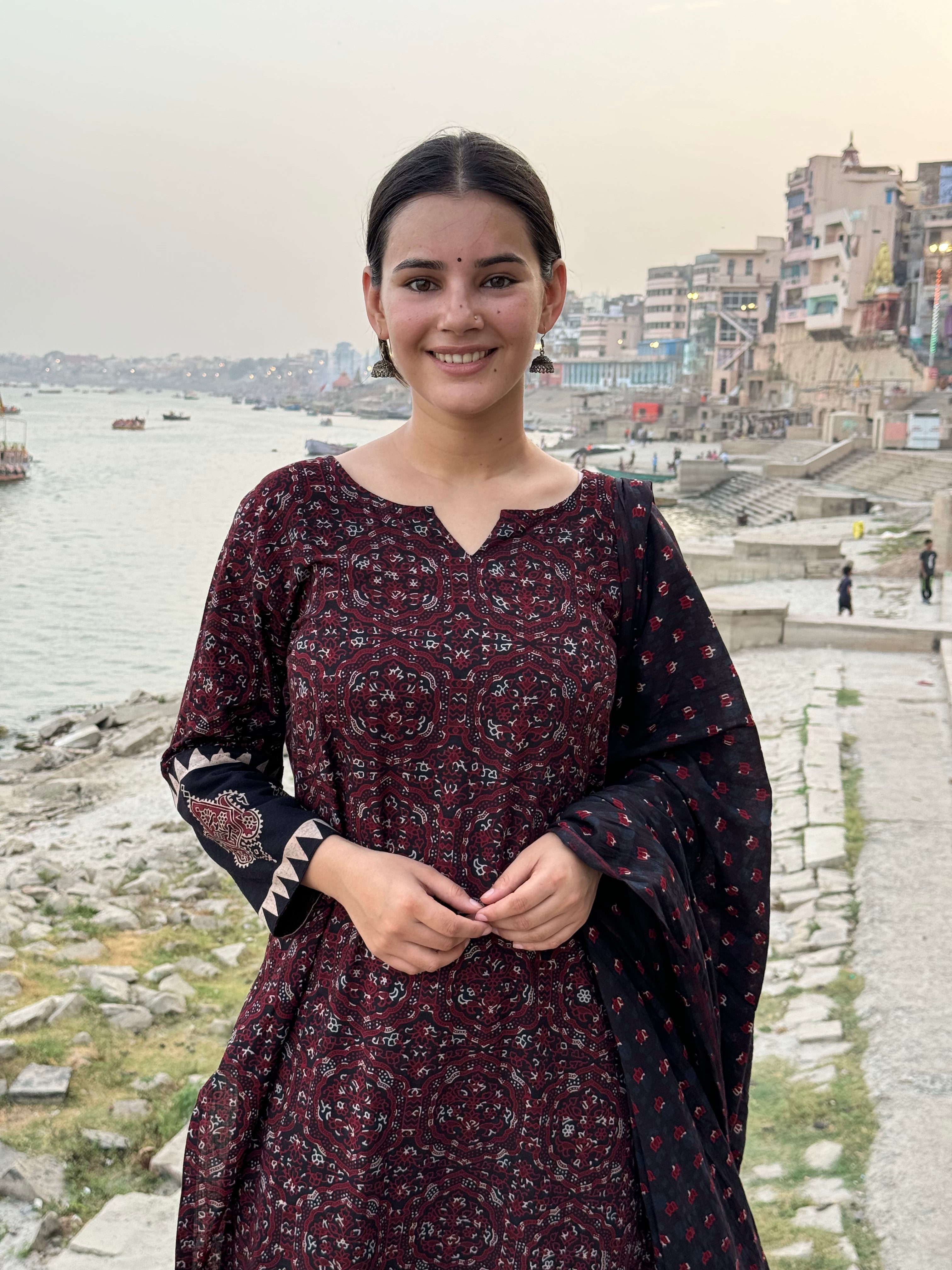 Black Ajrakh Border kurta duppata set