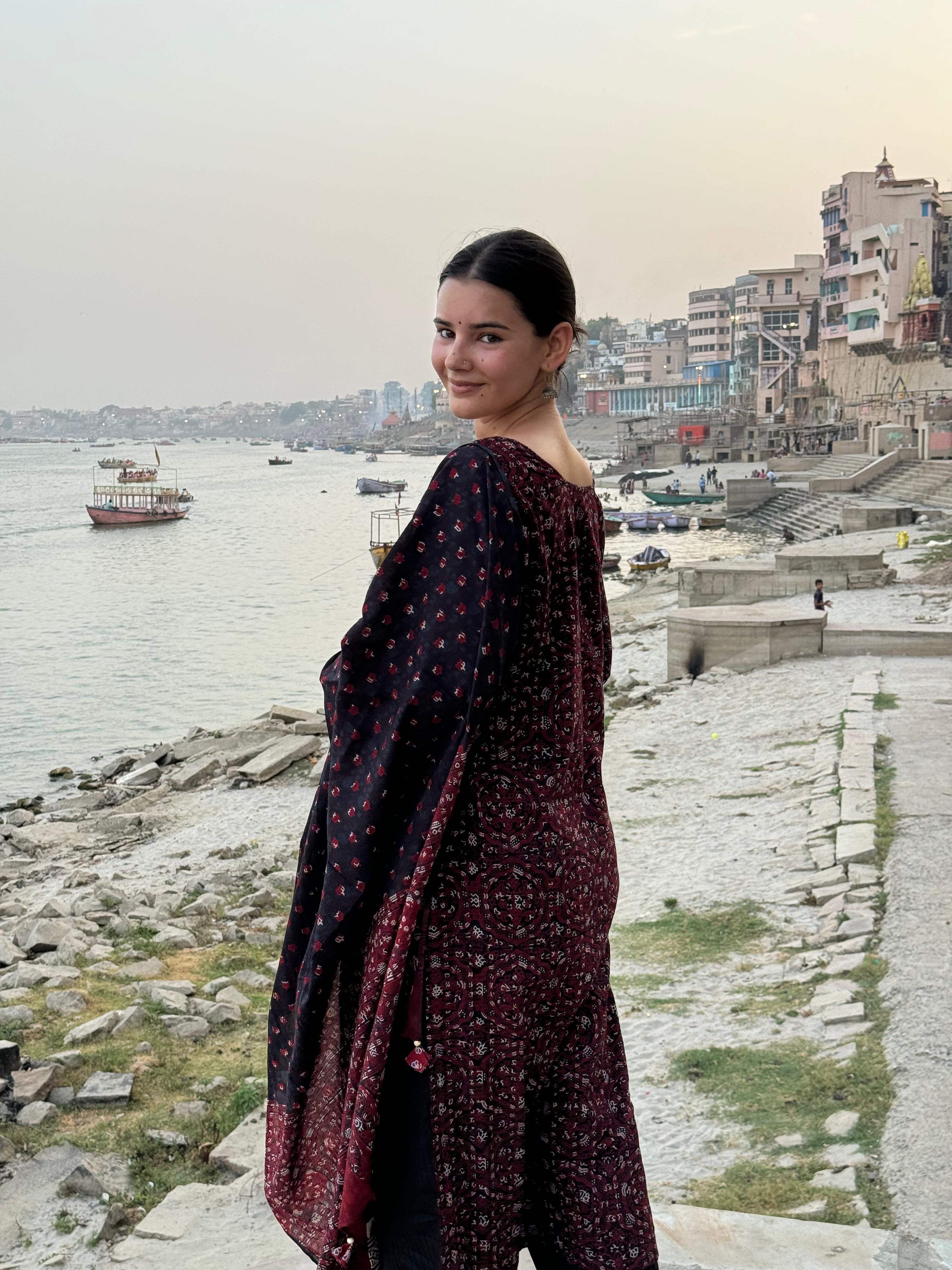 Black Ajrakh Border kurta duppata set