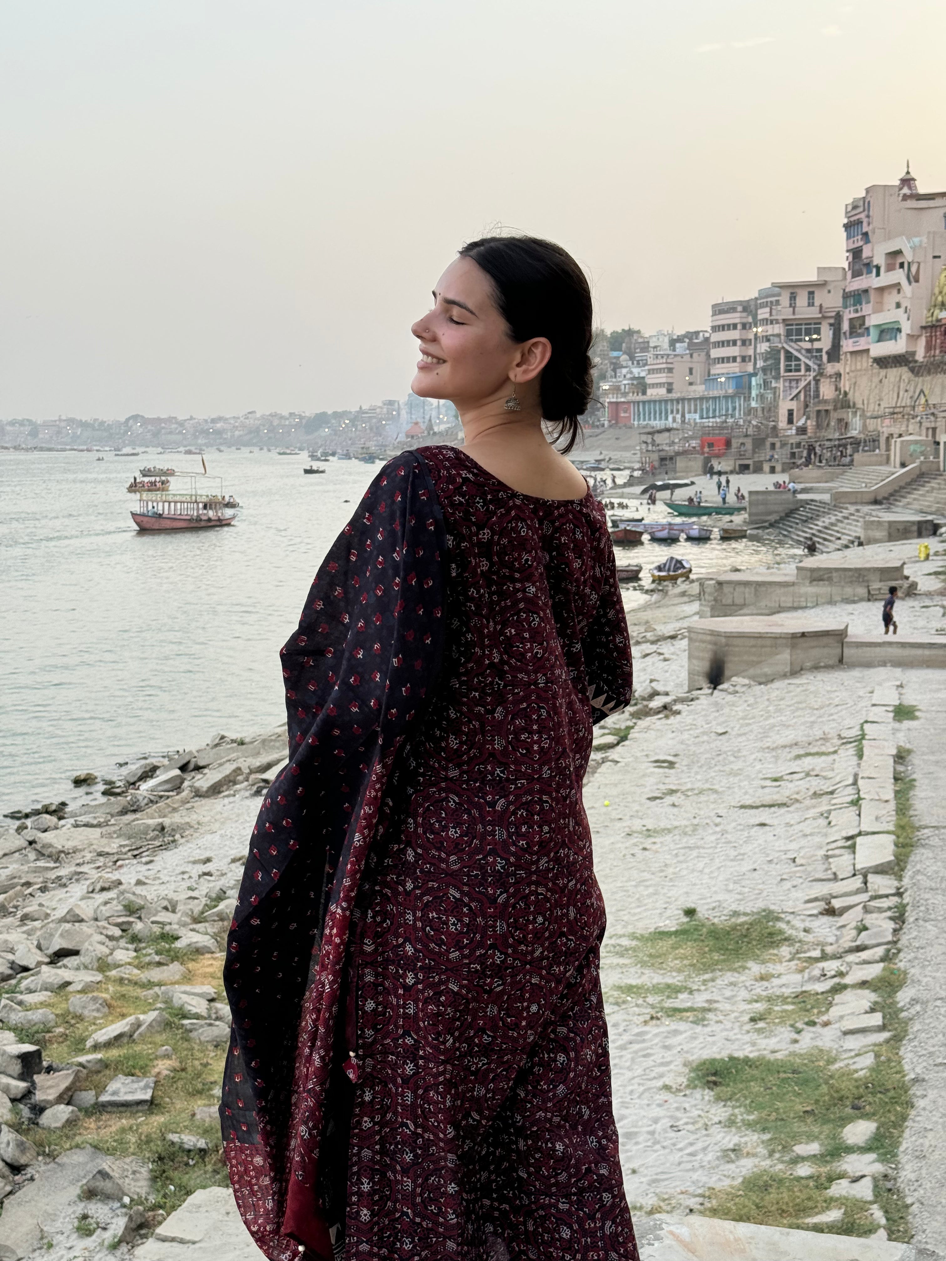 Black Ajrakh Border kurta duppata set