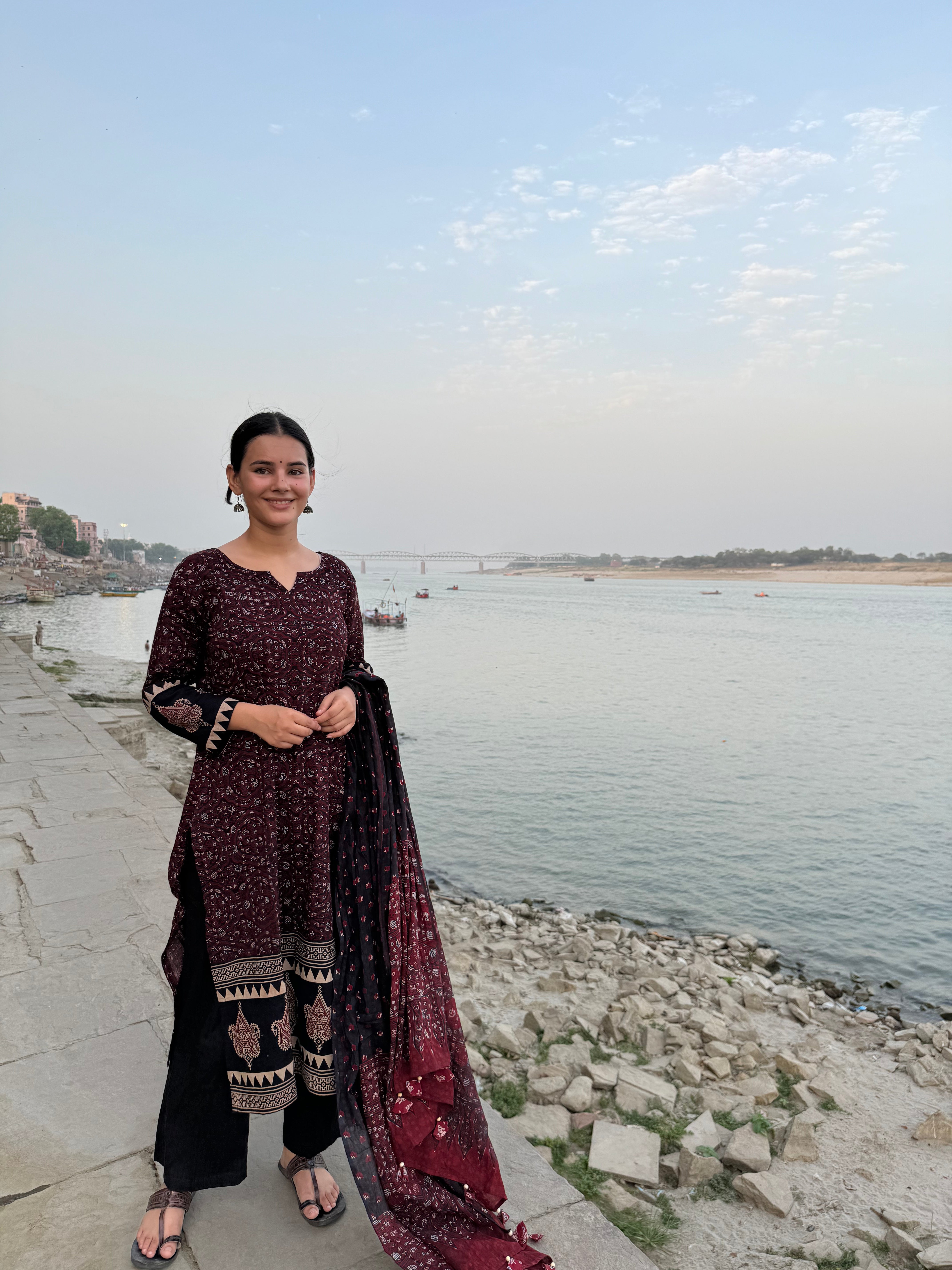 Black Ajrakh Border kurta duppata set