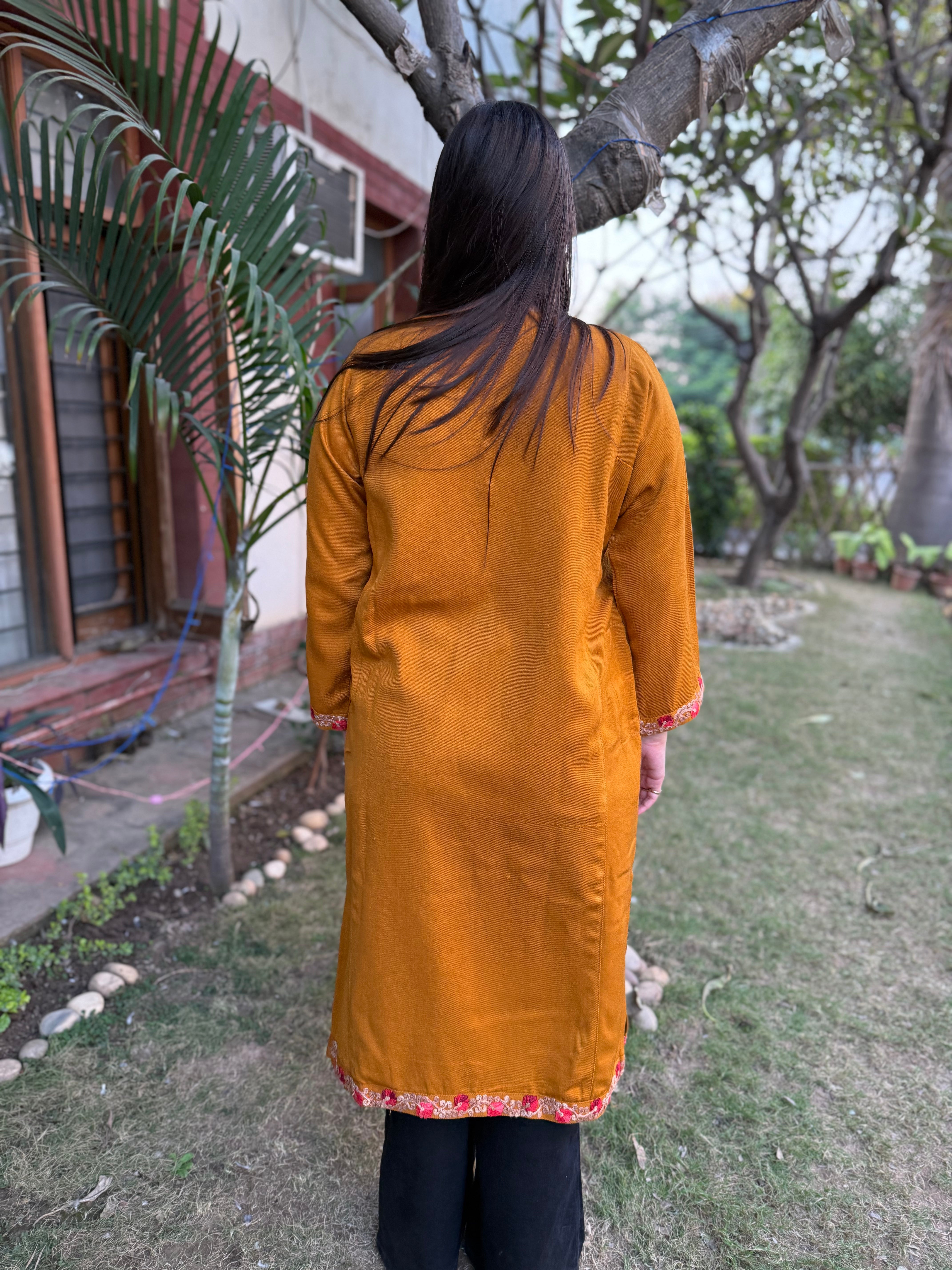 Mustard embroidered Phiran (Loose fitting)