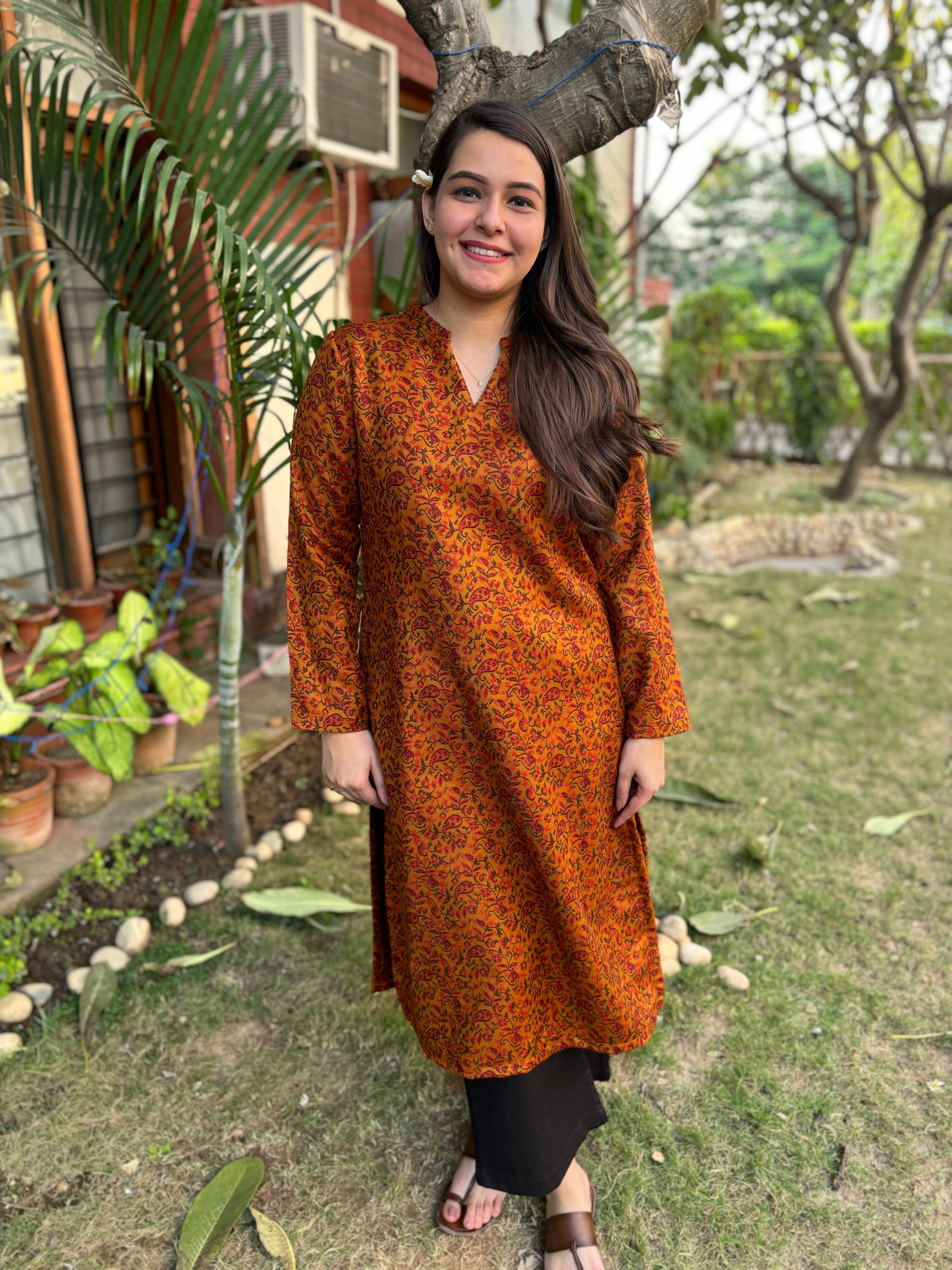 Mustard ambi woollen kurta