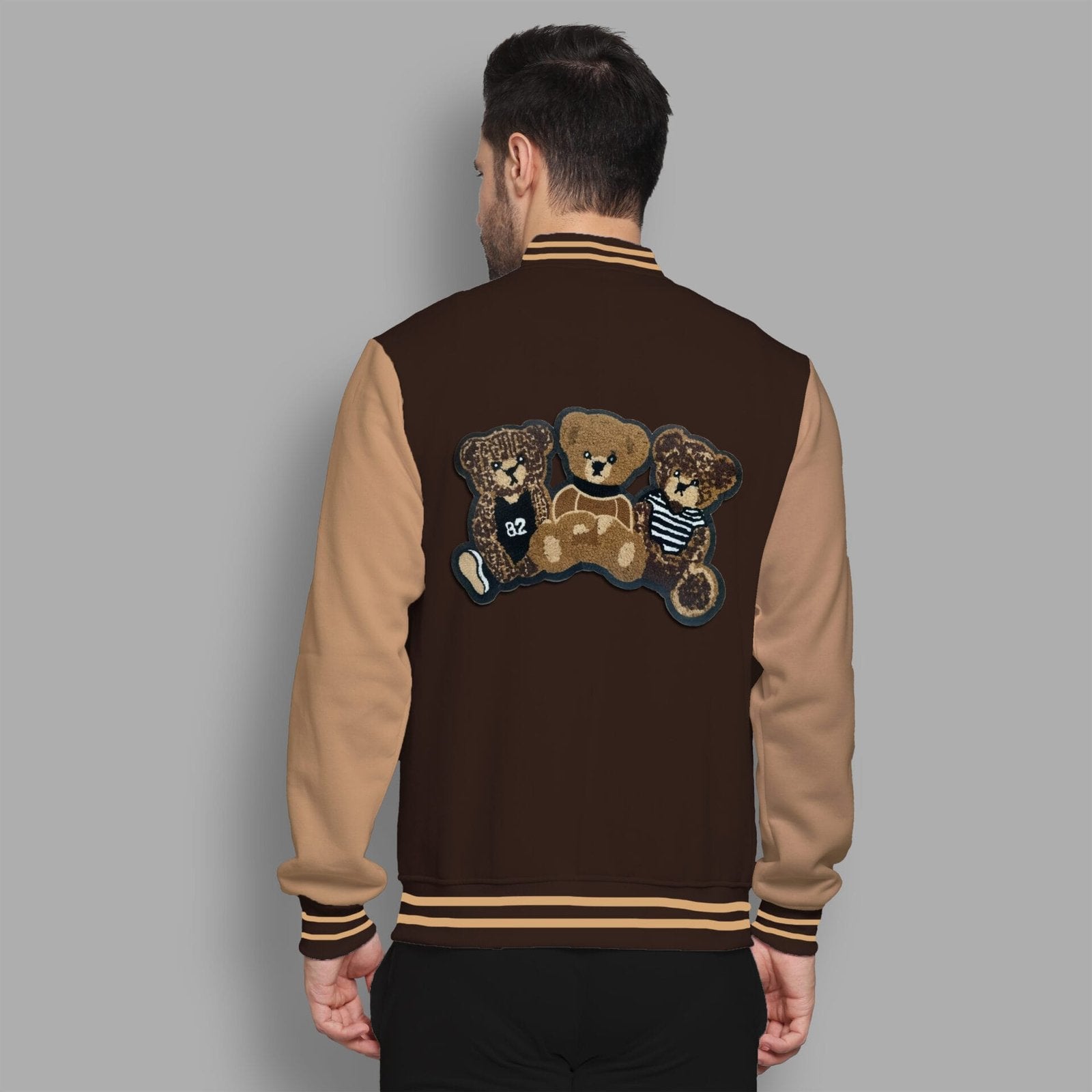 BEIGE & BROWN VARSITY JACKET